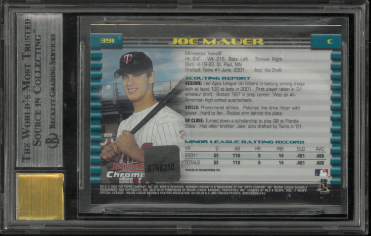 2002 Bowman Chrome Gold Refractors Joe Mauer RC Rookie Auto BGS 9 Auto 10 