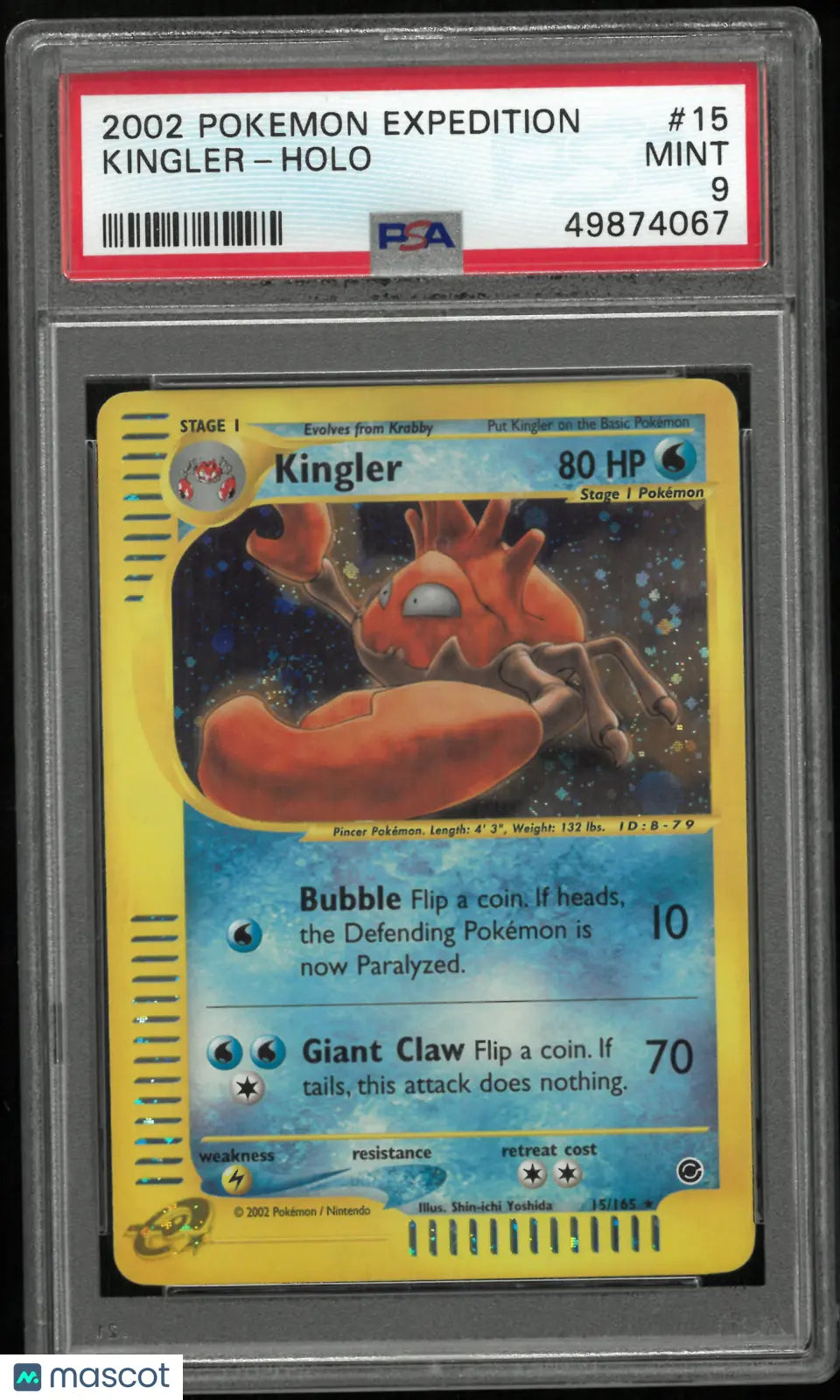 2002 Pokemon Expedition Kingler Holo Swirl 15/165 PSA 9 