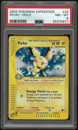 2002 Pokemon Expedition Pichu Holo PSA 8 Swirl 22/165 