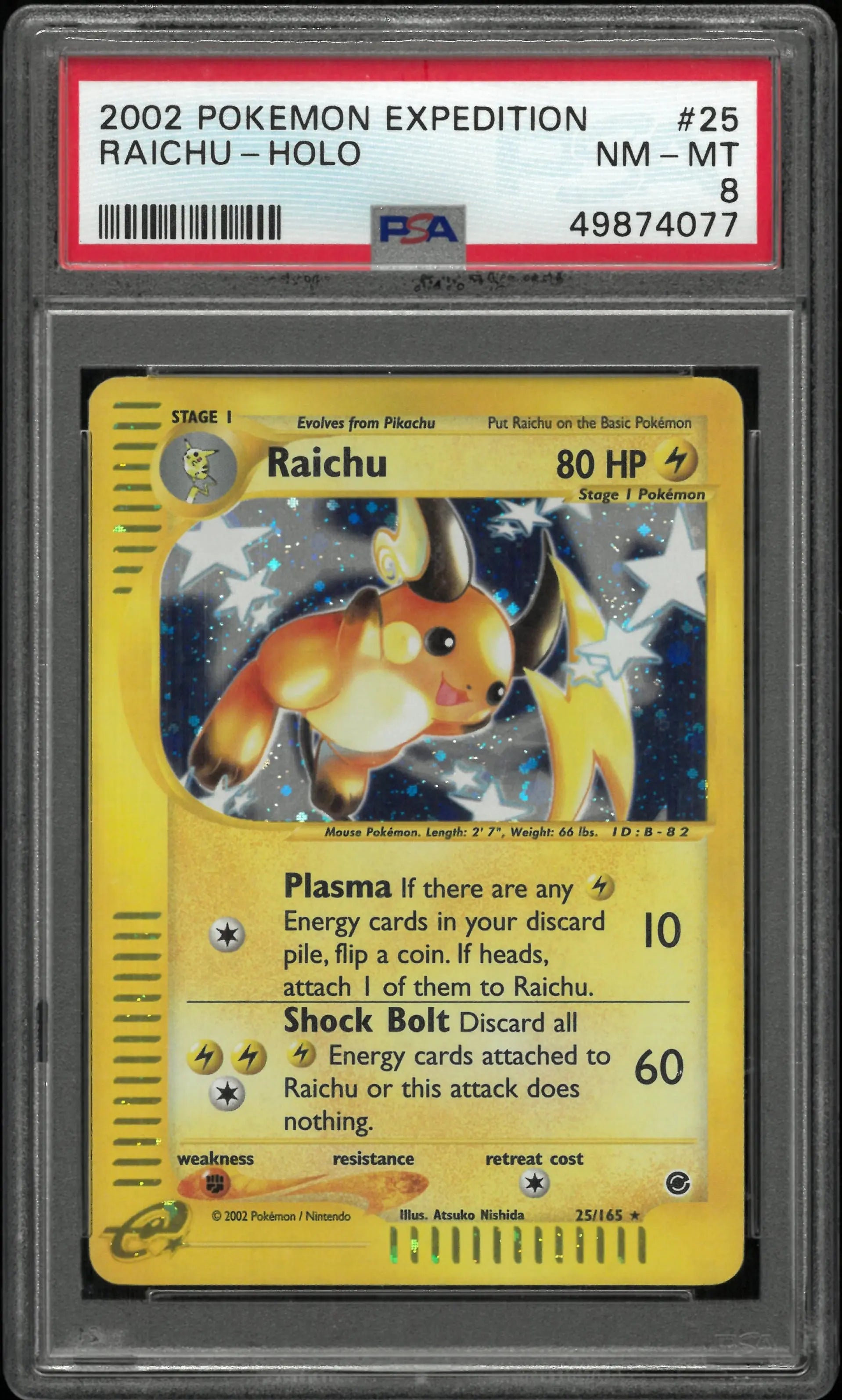 2002 Pokemon Expedition Raichu Holo PSA 8 #25 