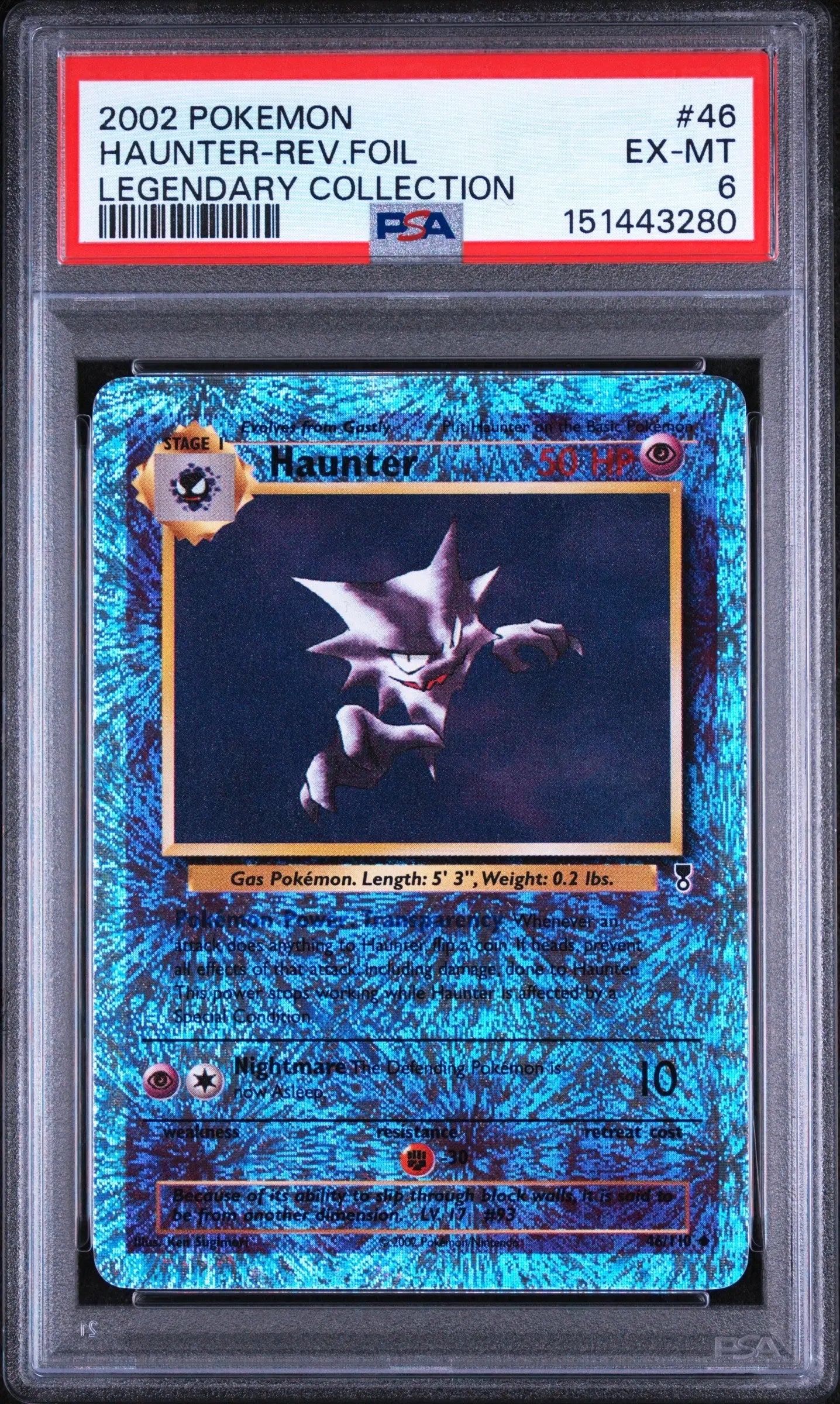 2002 Pokemon Legendary Collection Haunter Reverse Holo Foil 46/110 PSA 6 