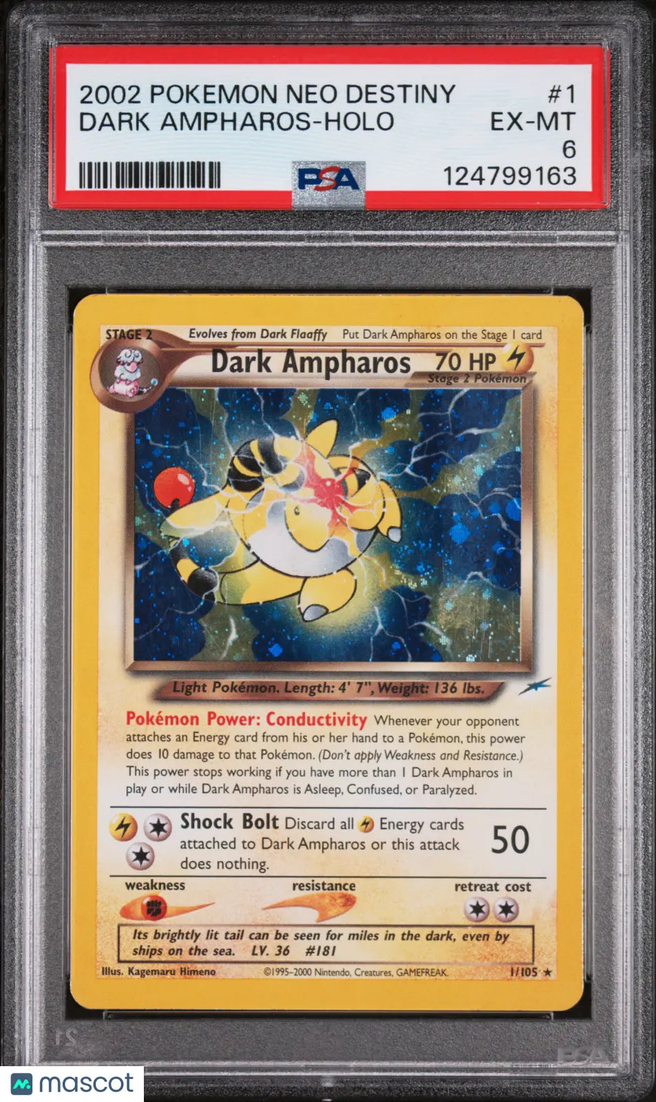 2002 Pokemon Neo Destiny Dark Ampharos Holo PSA 6 1/105 