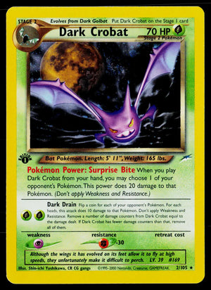 2002 Pokemon Neo Destiny Dark Crobat Holo Rare 2/105 