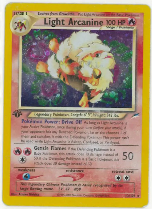 2002 Pokemon Neo Destiny Light Arcanine Holo 012/105 DMG 