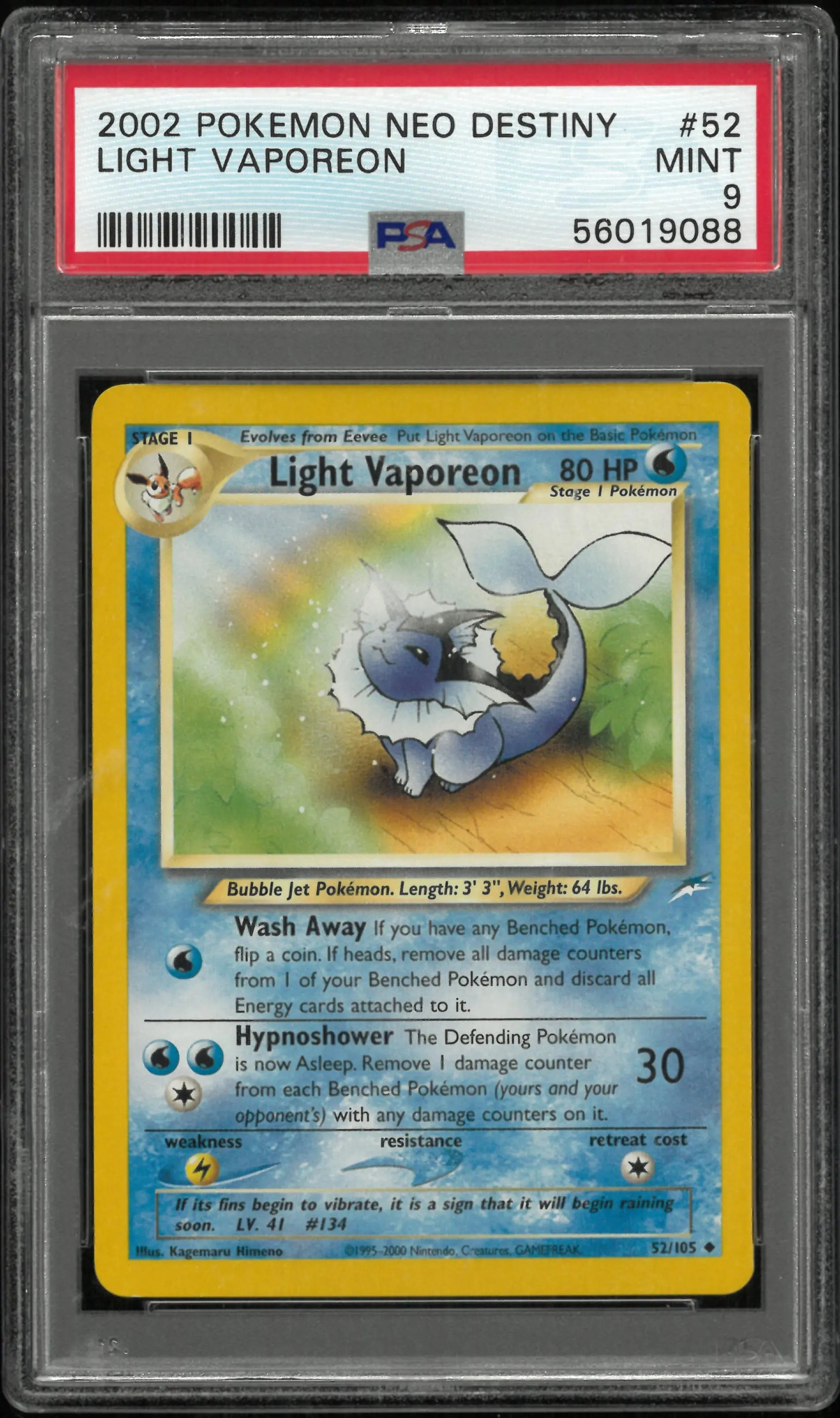 2002 Pokemon Neo Destiny Light Vaporeon 52/105 PSA 9 