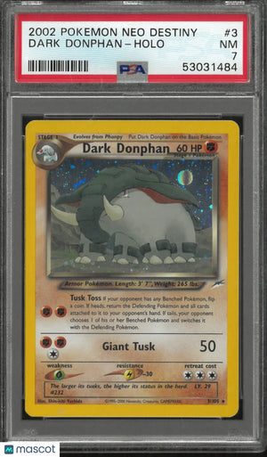 2002 Pokemon Neo Destiny Unlimited Holofoil Dark Donphan 3/105 PSA 7 