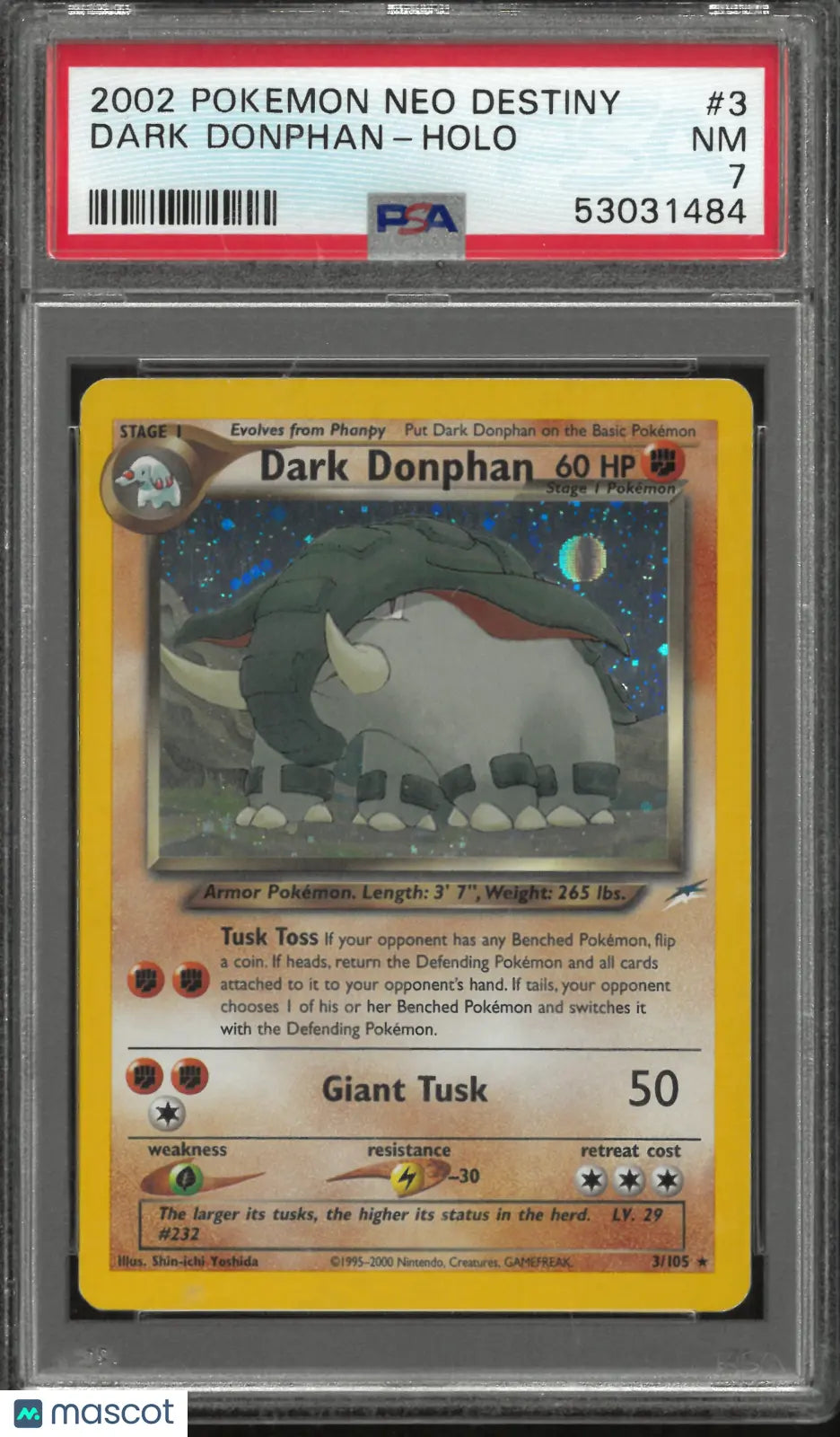 2002 Pokemon Neo Destiny Unlimited Holofoil Dark Donphan 3/105 PSA 7 