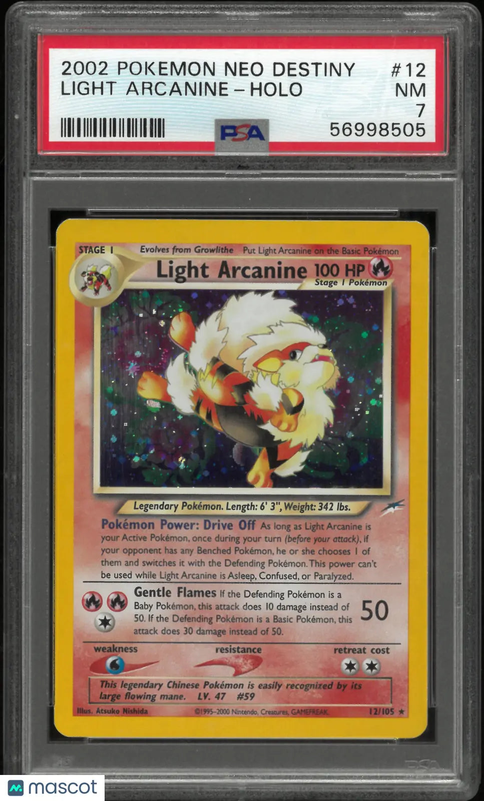 2002 Pokemon Neo Destiny Unlimited Holofoil Light Arcanine 12/105 PSA 7 