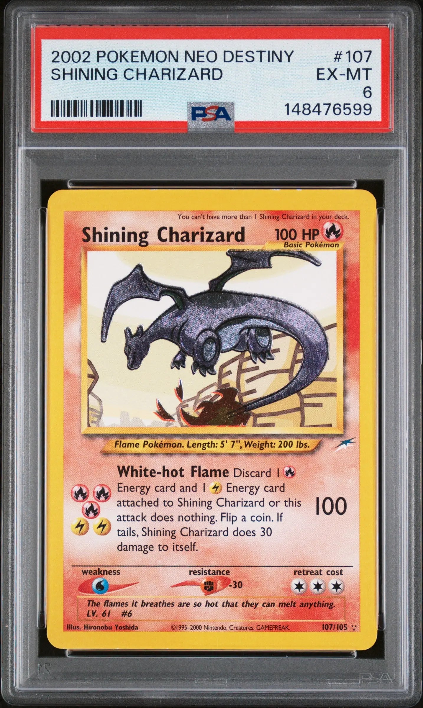 2002 Pokemon Neo Destiny Unlimited Holofoil Shining Charizard PSA 6 107/105 