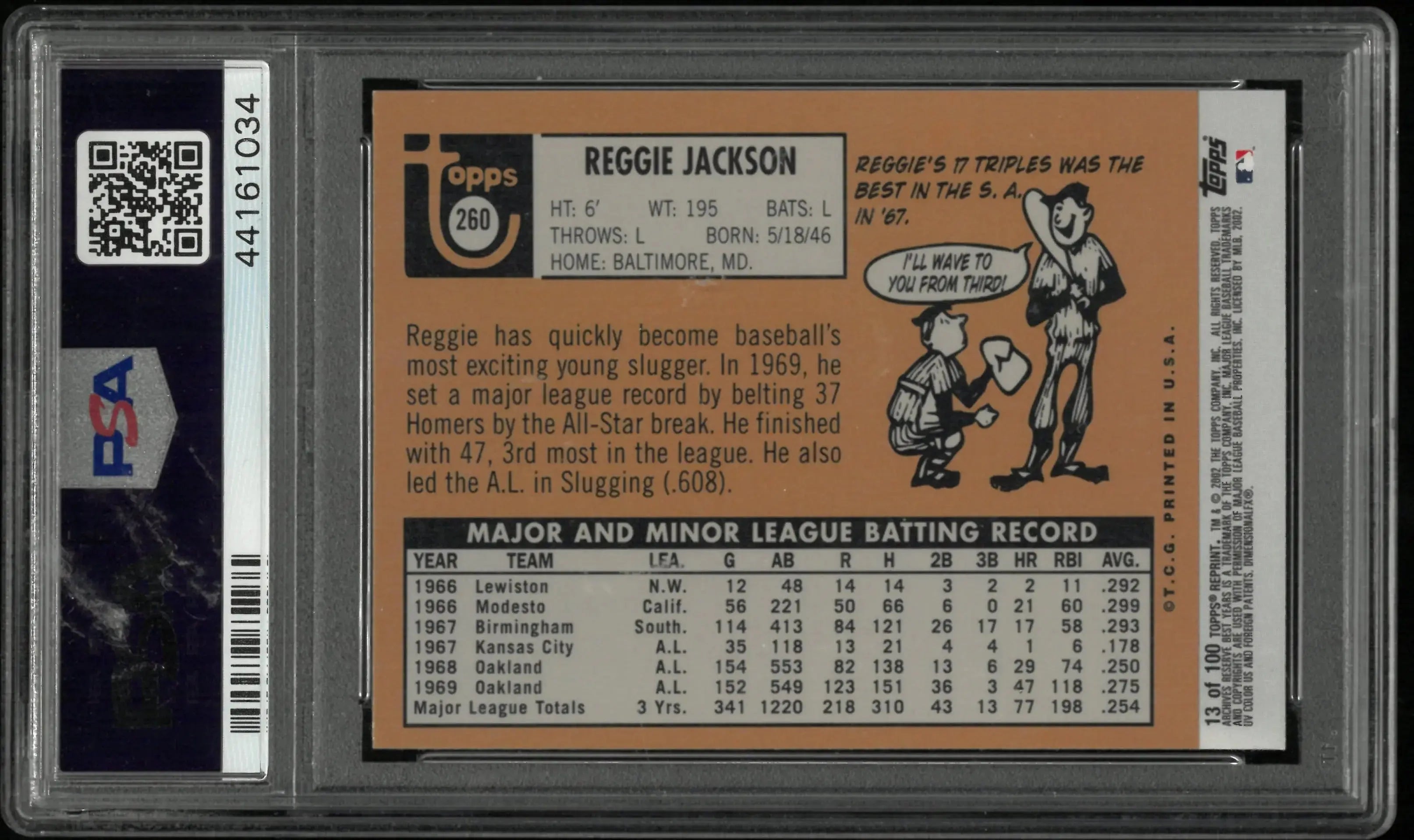 2002 Topps Archives Reserve Reggie Jackson Rookie 1969 REPRINT PSA 9 