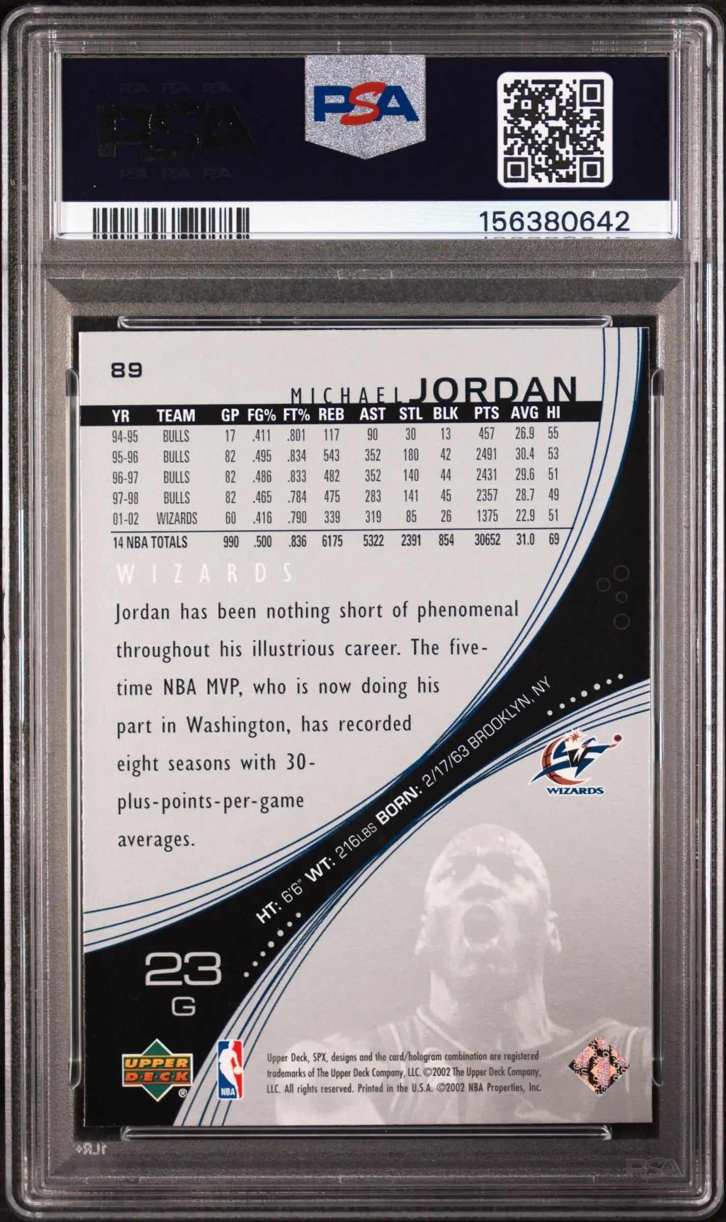 2002 Upper Deck SPx Michael Jordan PSA 9 