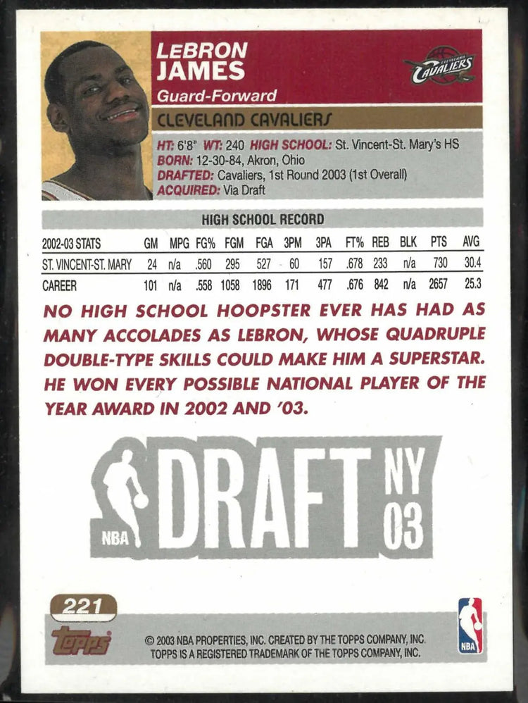 2003-04 Topps #1 Draft Pick Rookie LeBron James RC 