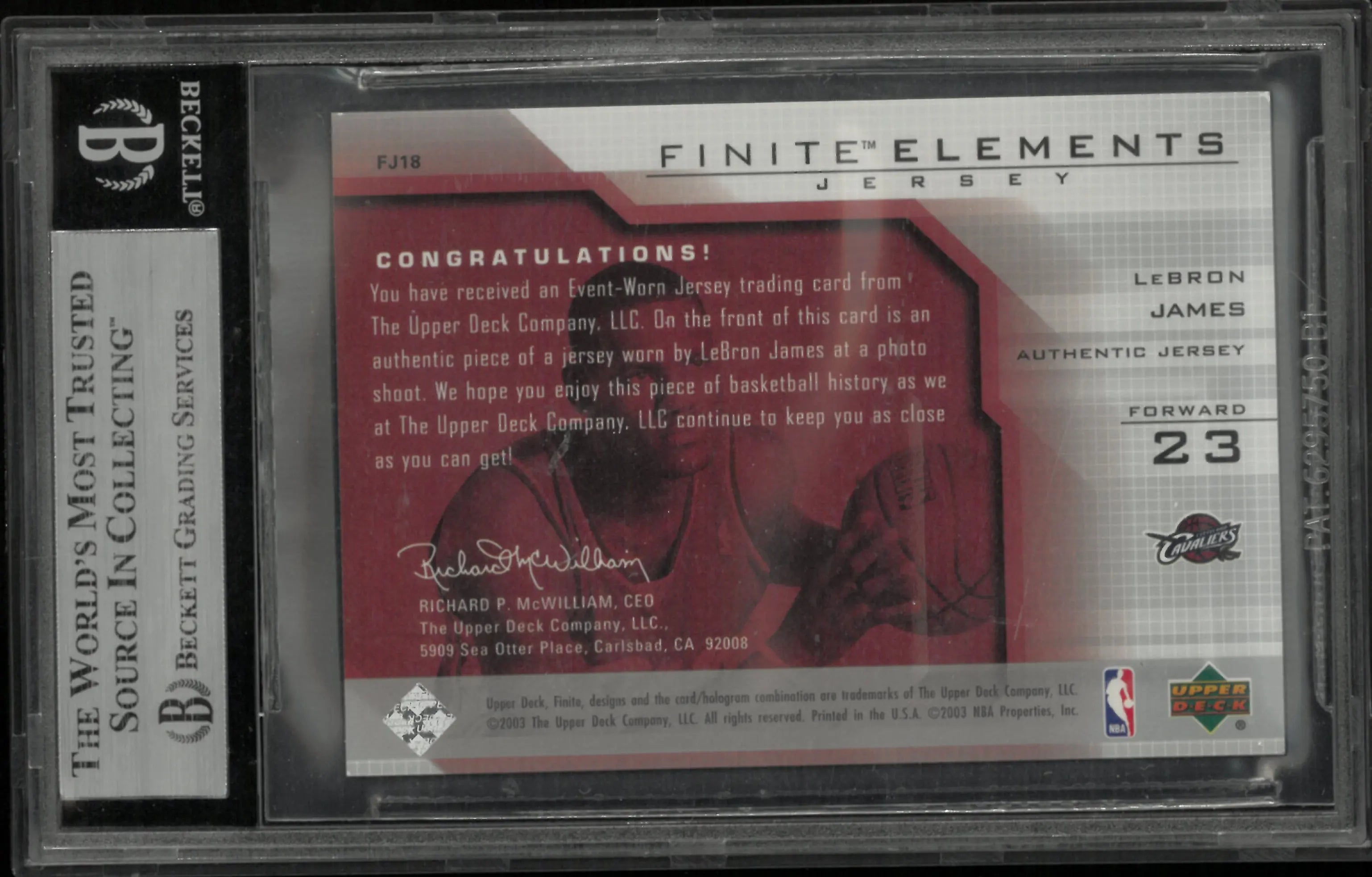 2003-04 Upper Deck Finite LeBron James RC Rookie Jersey Patch BGS Authentic 
