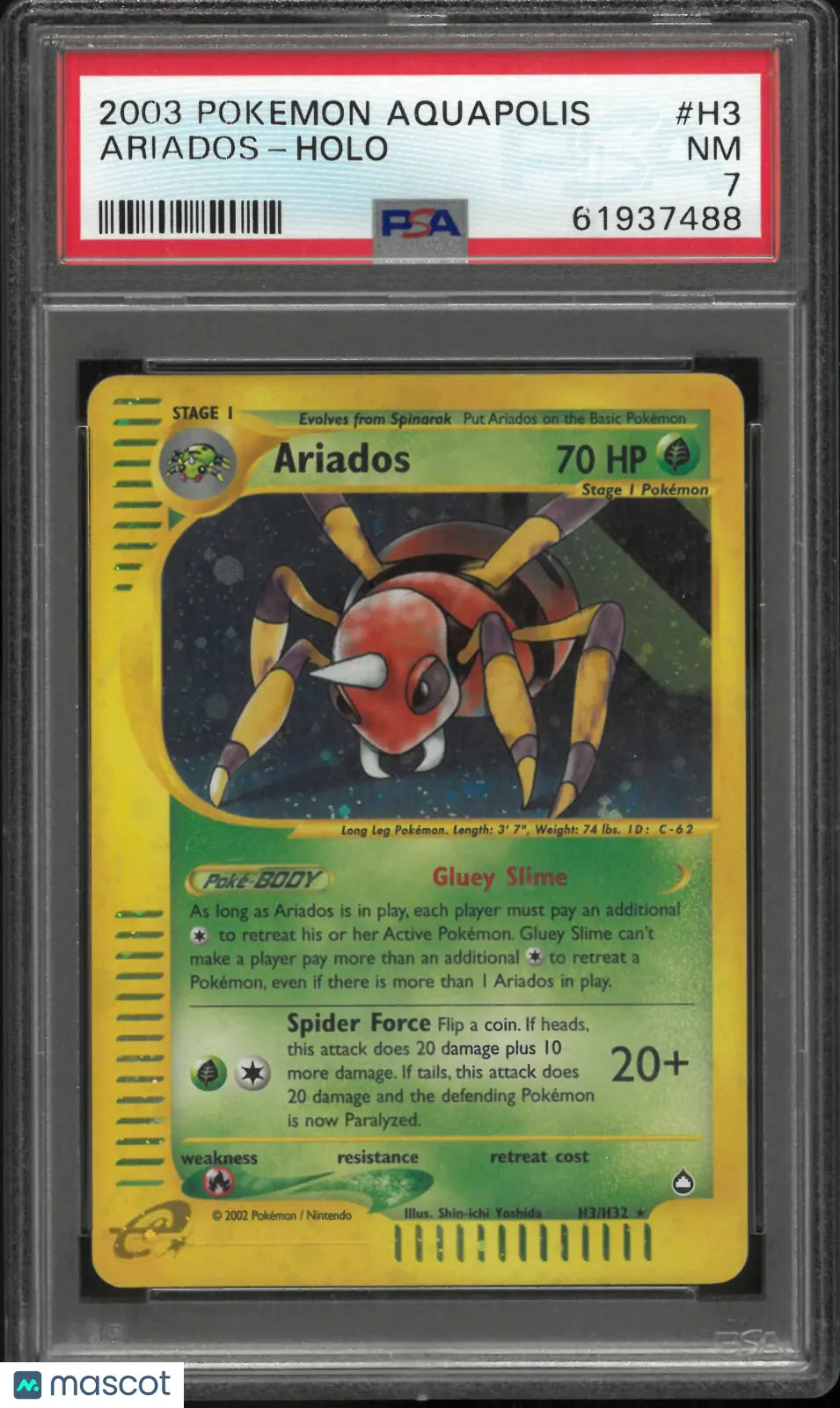 2003 Pokemon Aquapolis Holo Rare Ariados H3/H32 PSA 7 