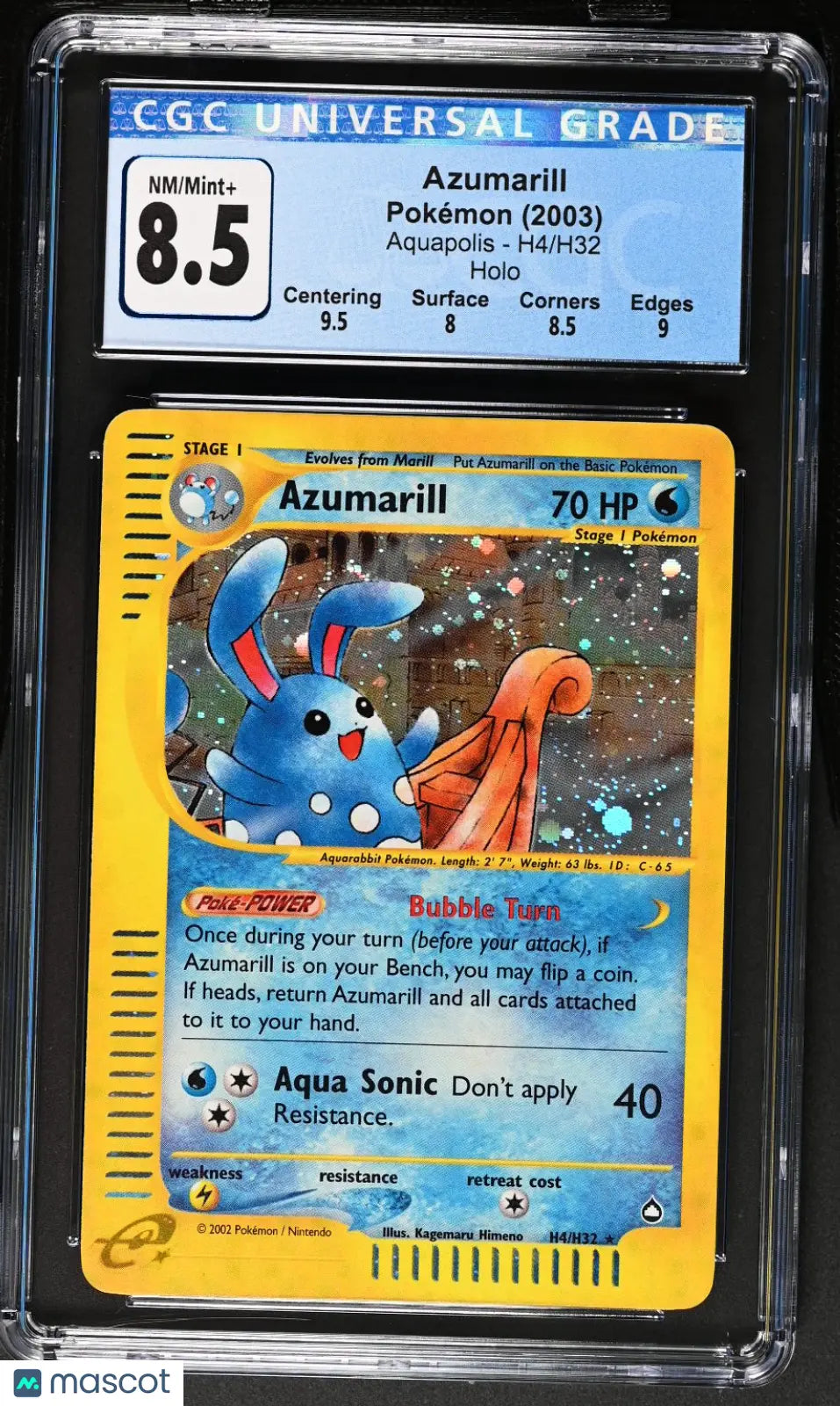 2003 Pokemon Aquapolis Holo Rare Azumarill H4/H32 CGC 8.5 