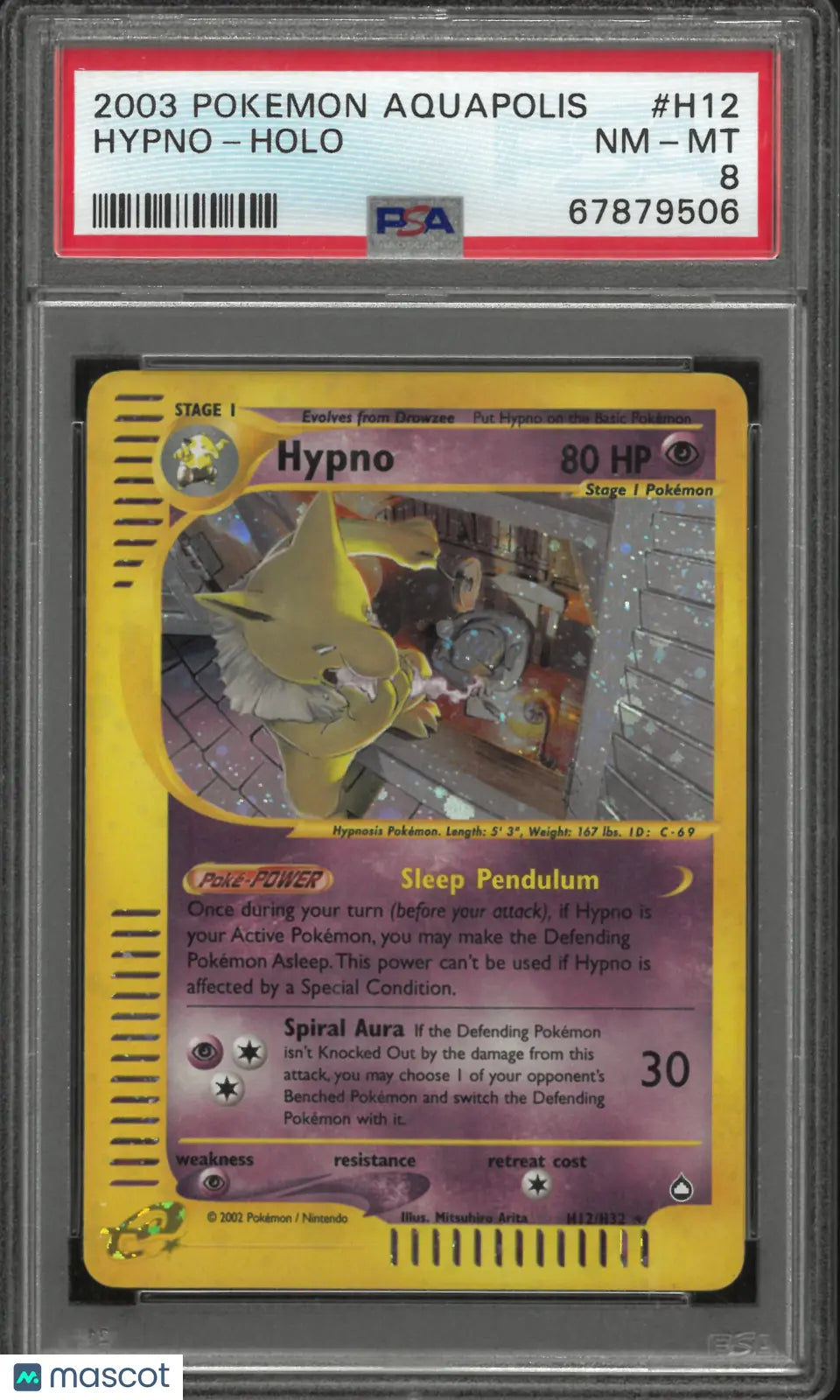 2003 Pokemon Aquapolis Holo Rare Hypno H12/H32 PSA 8 