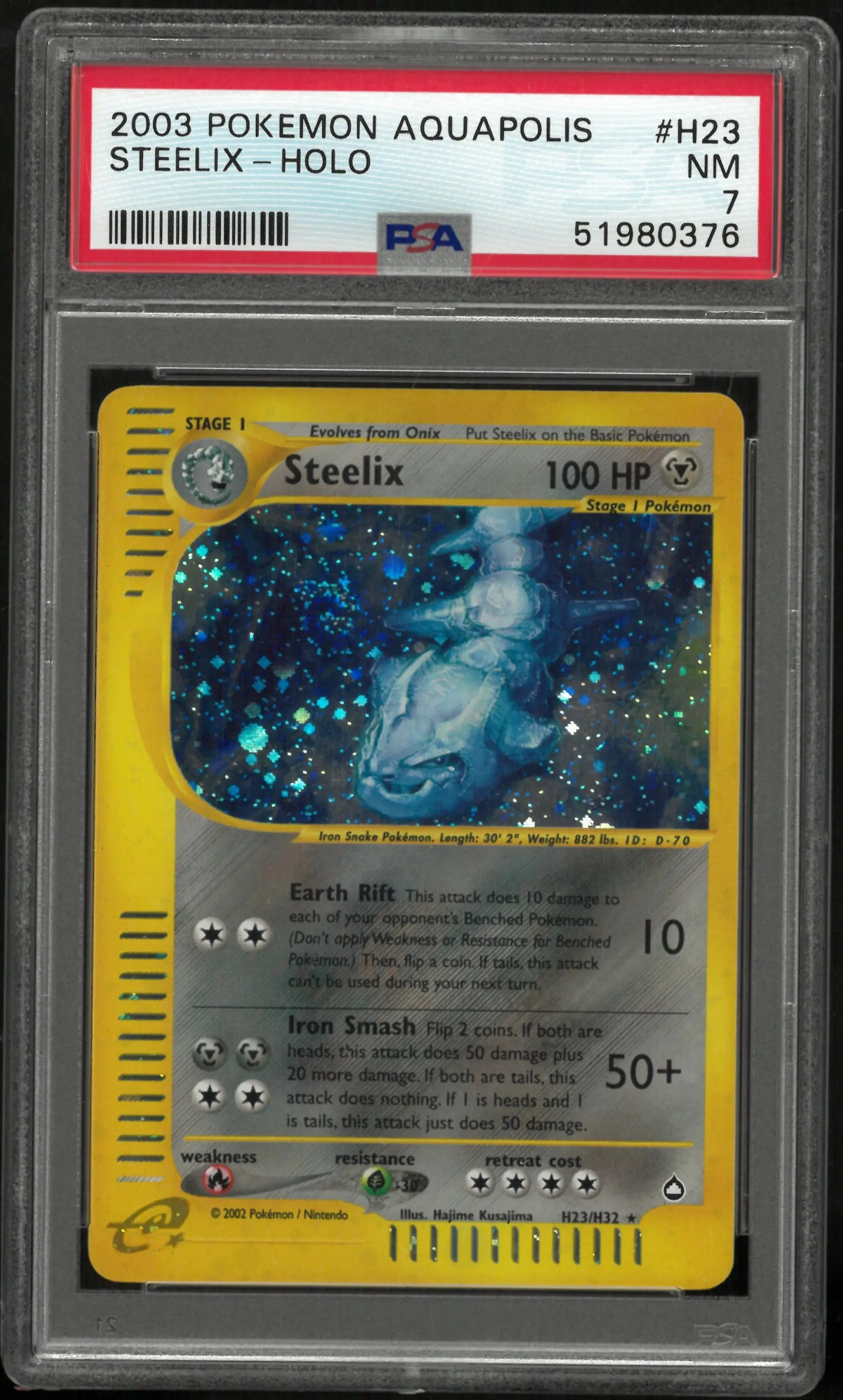 2003 Pokemon Aquapolis Steelix Holo PSA 7 Swirl #H23 