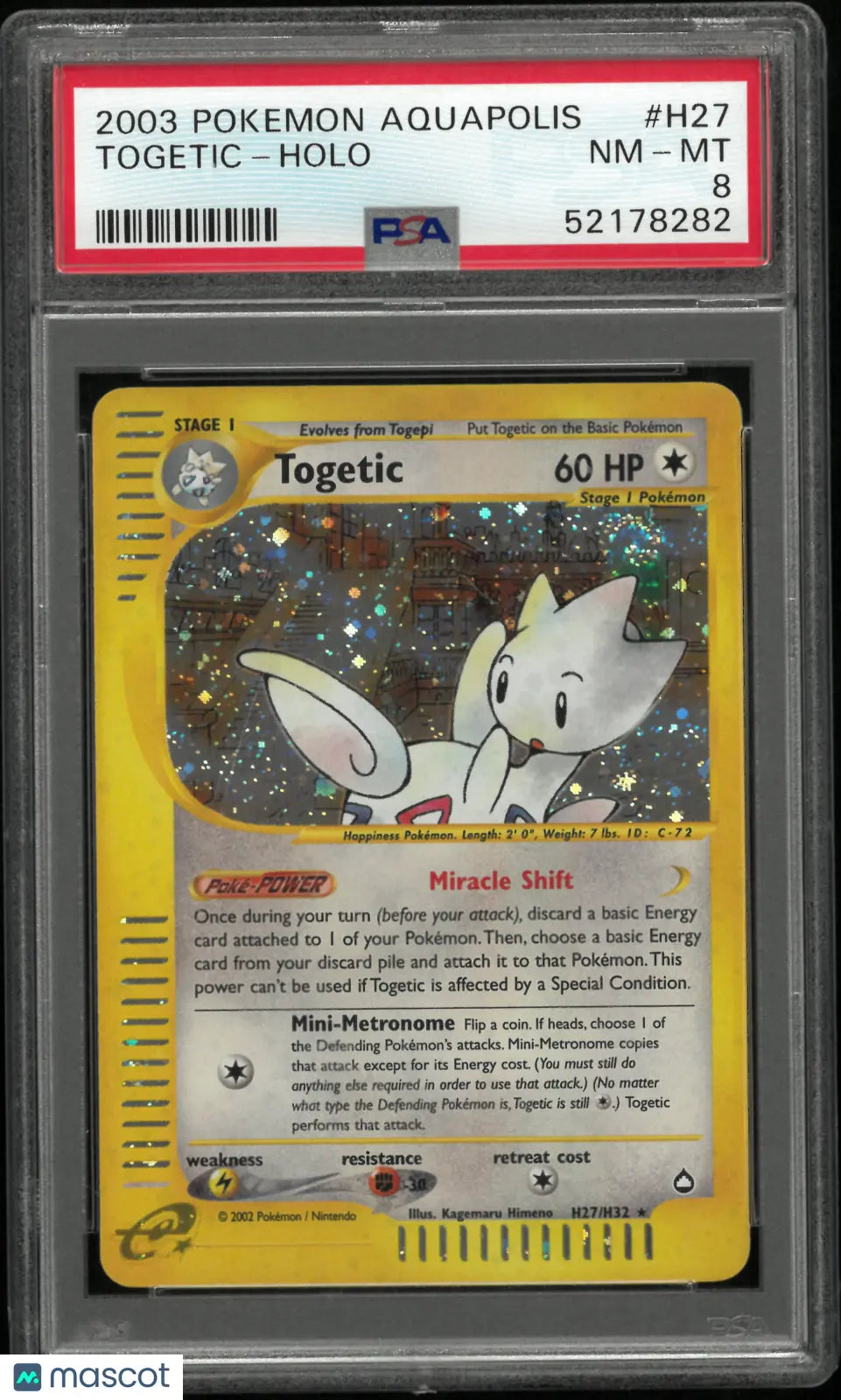 2003 Pokemon Aquapolis Togetic Holo Swirl H27/H32 PSA 8 