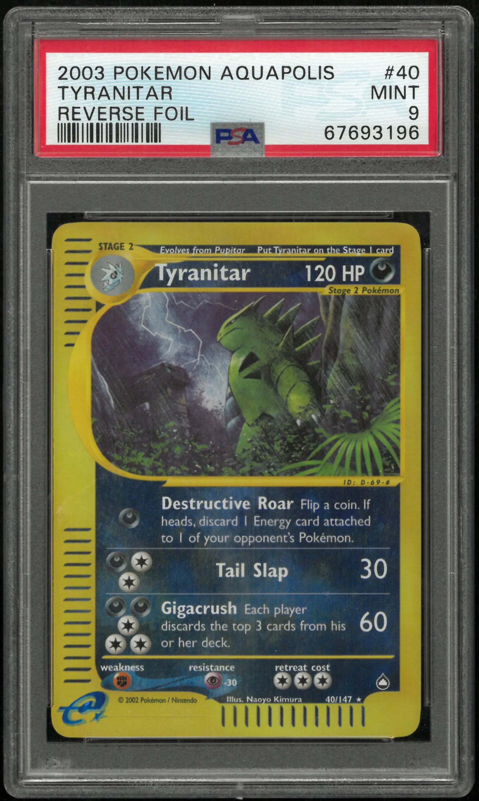 2003 Pokemon Aquapolis Tyranitar Reverse Foil PSA 9 40/147 