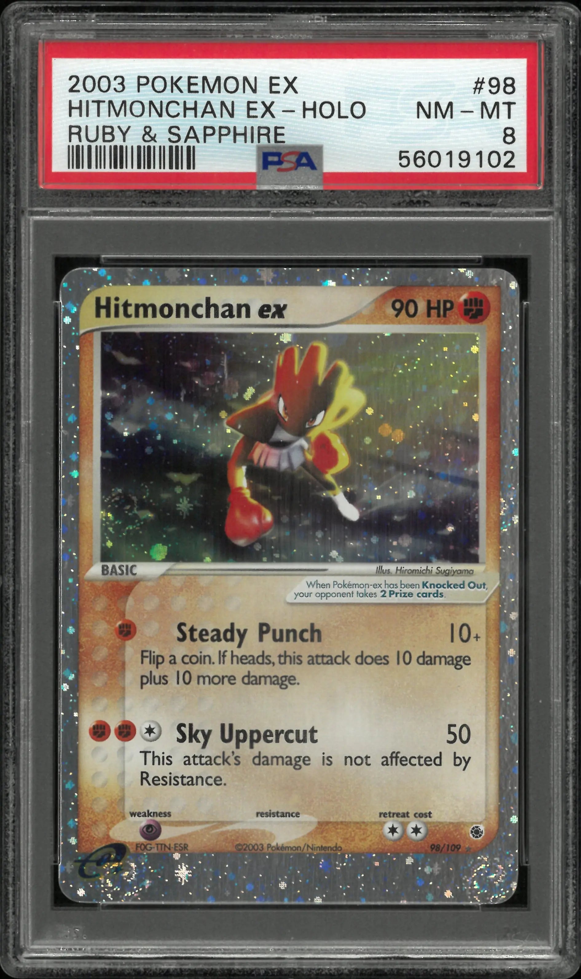 2003 Pokemon EX Ruby & Sapphire Hitmonchan EX Holo 98/109 PSA 8 