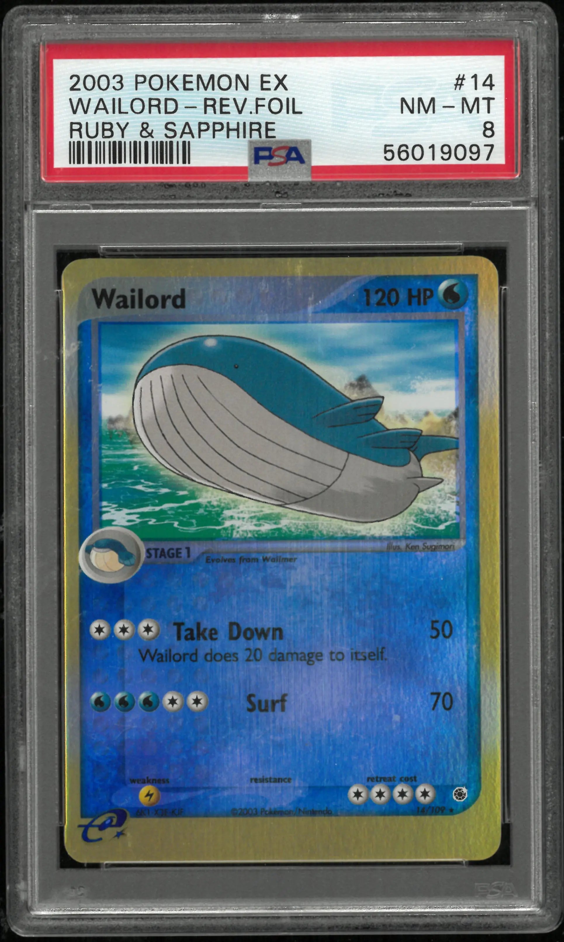 2003 Pokemon EX Ruby & Sapphire Wailord-Rev. Foil 14/109 PSA 8 
