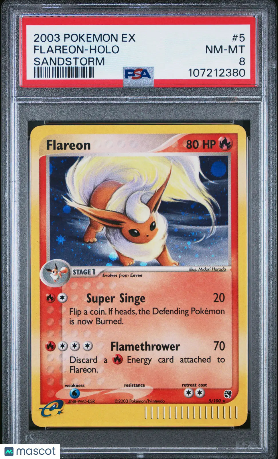2003 Pokemon EX Sandstorm Flareon Holo Sandstorm PSA 8 5/100 
