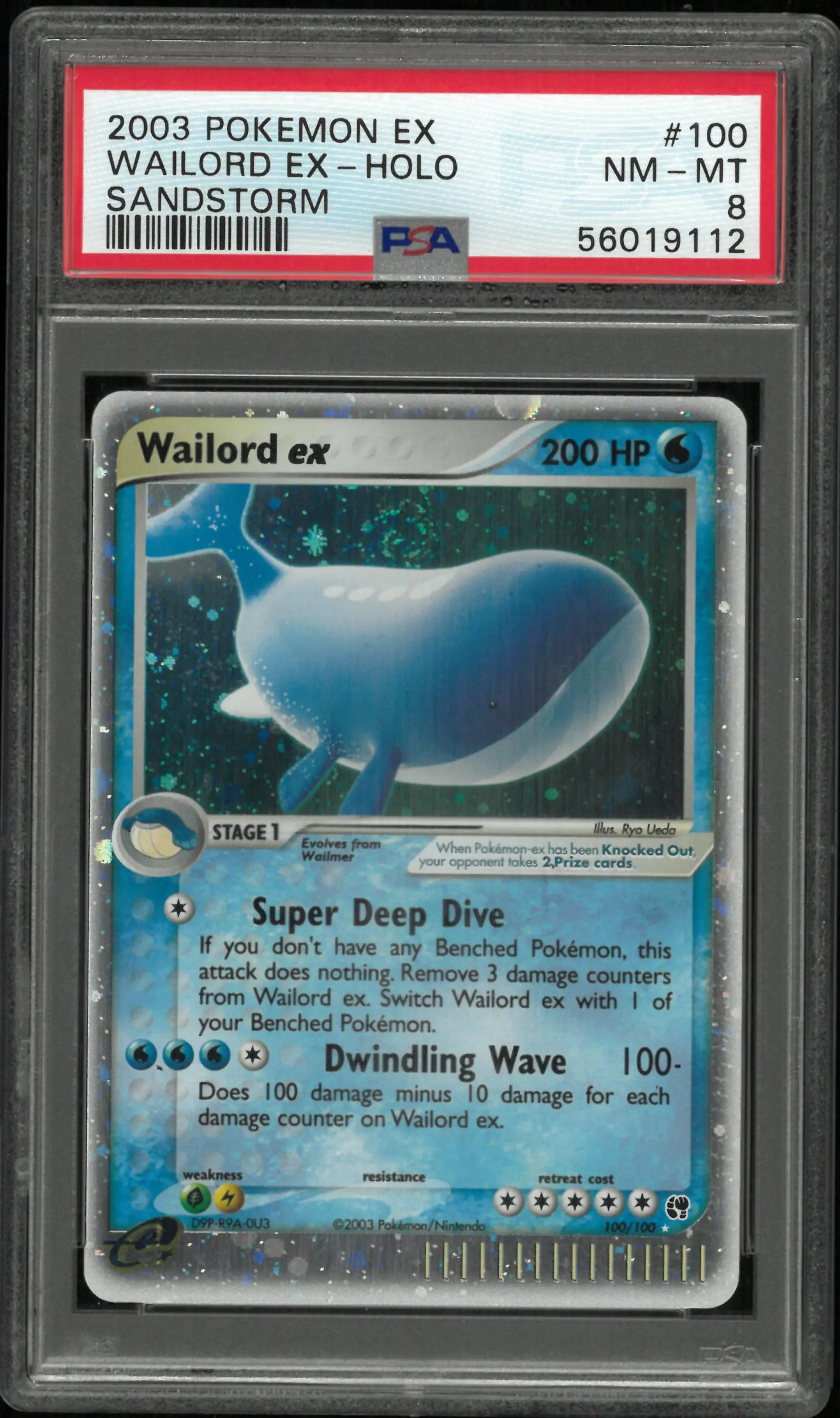 2003 Pokemon EX Sandstorm Wailord EX Holo Sandstorm 100/100 PSA 8 Swirl 
