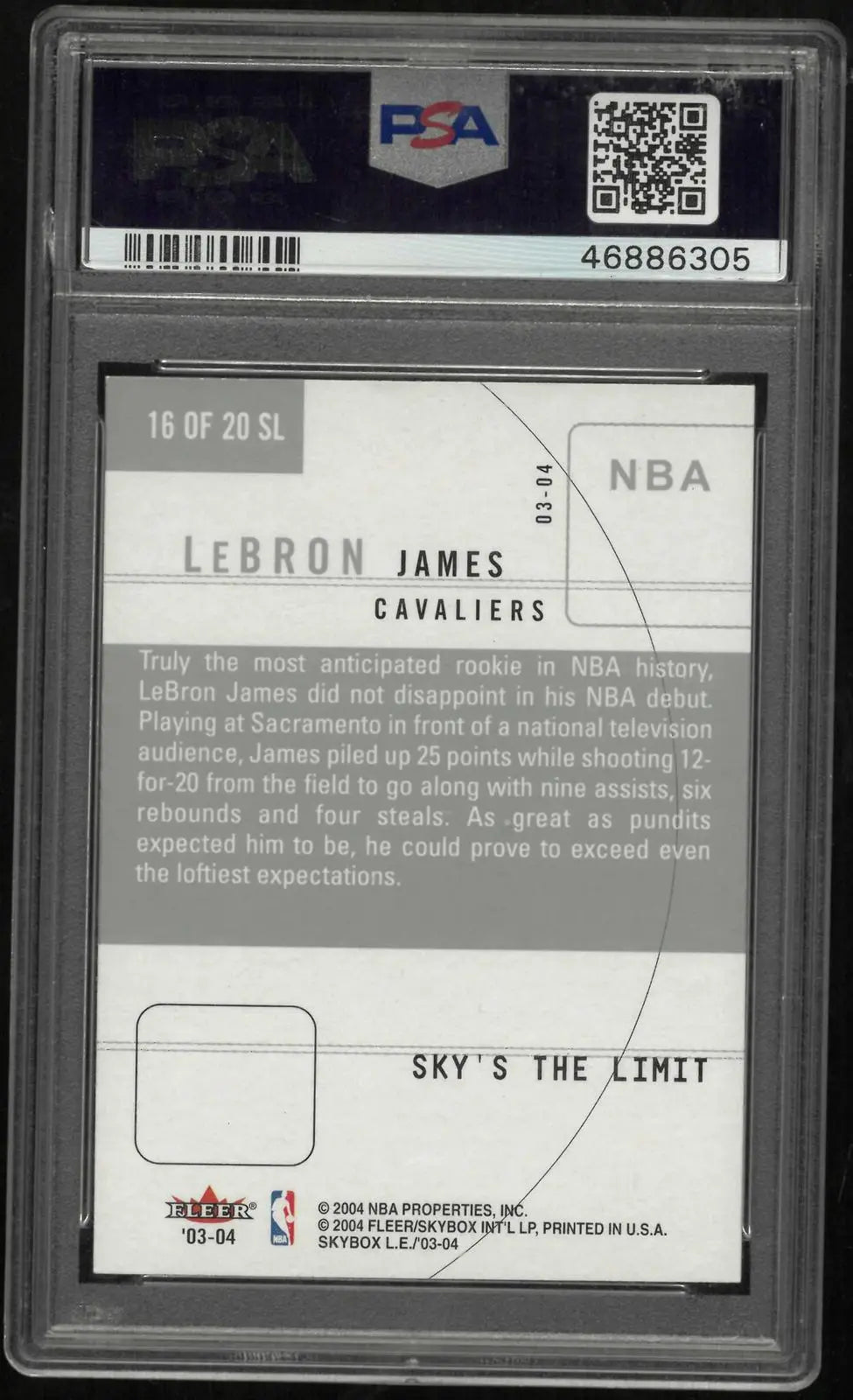 2003 Skybox Limited Edition Sky's The Limit Lebron James PSA 7 