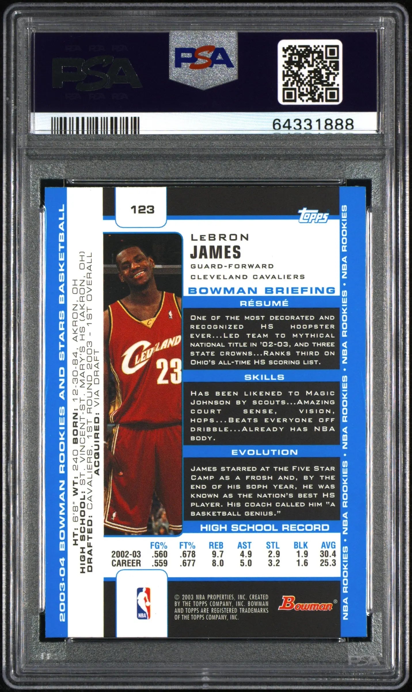 2003 Topps Bowman Rookies & Stars Lebron James RC PSA 7.5 