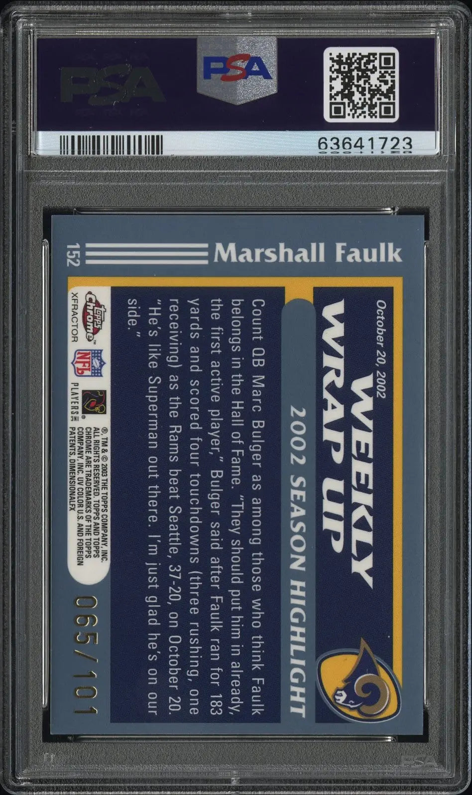 2003 Topps Chrome Marshall Faulk #152 Gold Xfractor PSA 9 