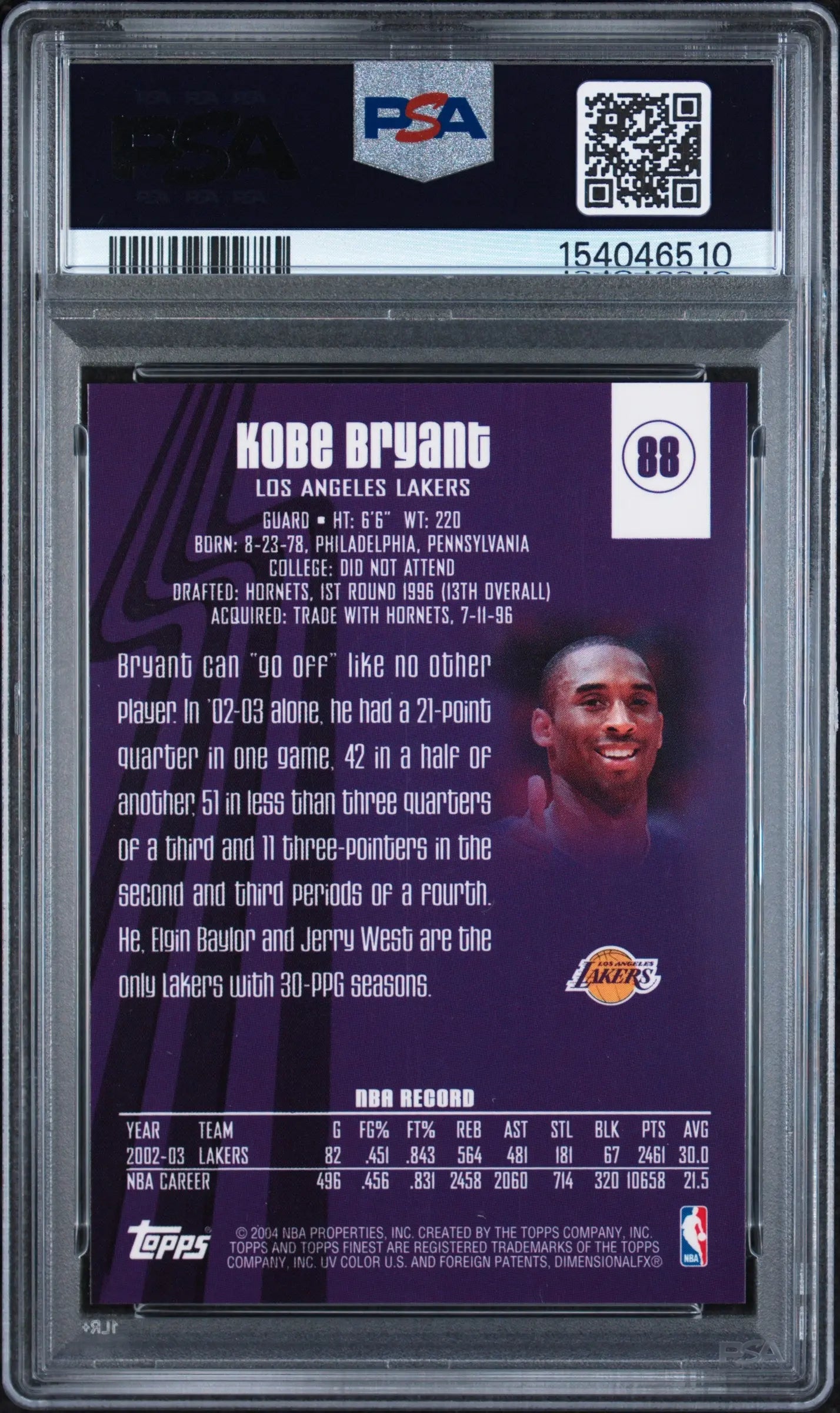 2003 Topps Finest Kobe Bryant PSA 8 