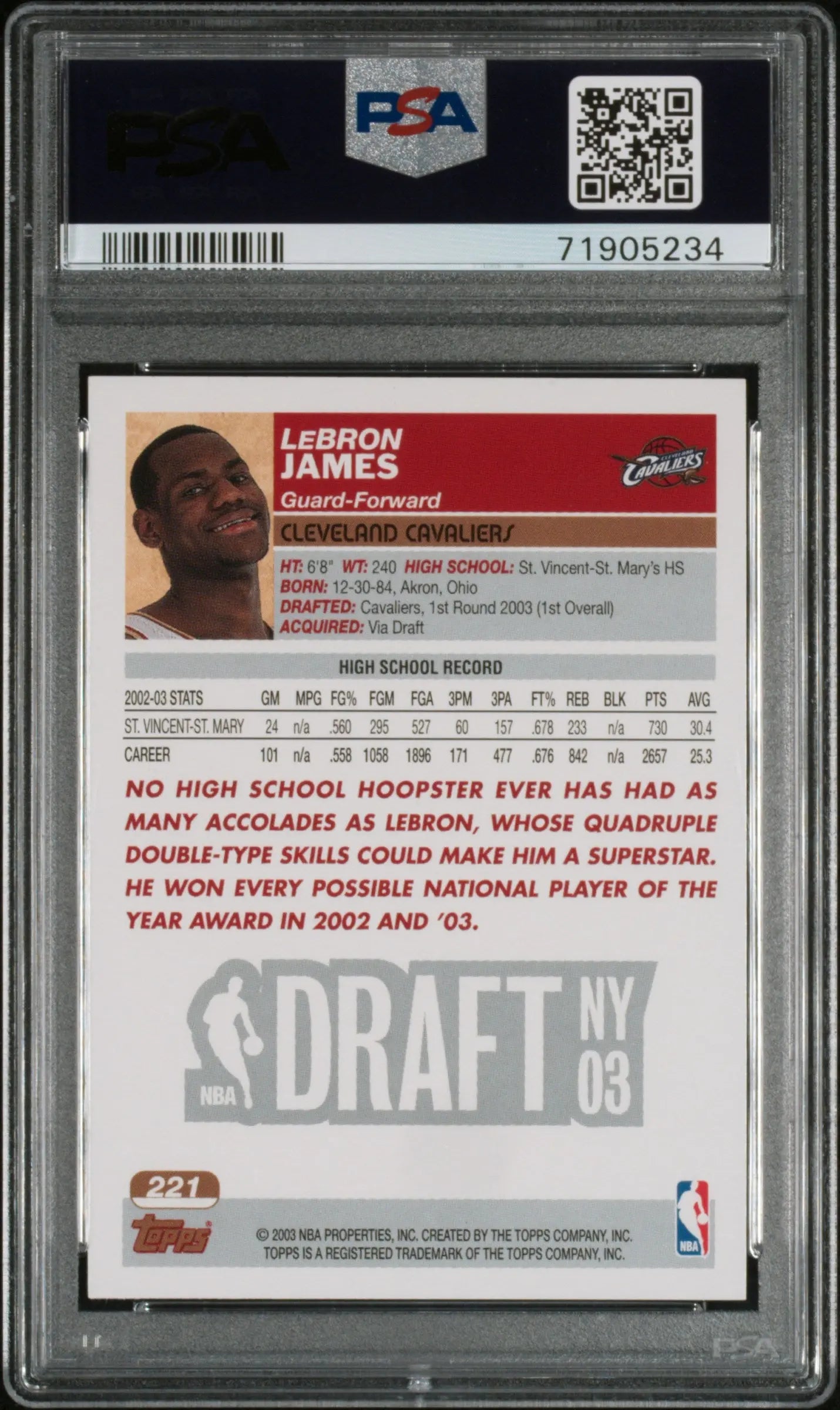 2003 Topps LeBron James #221 PSA 9 