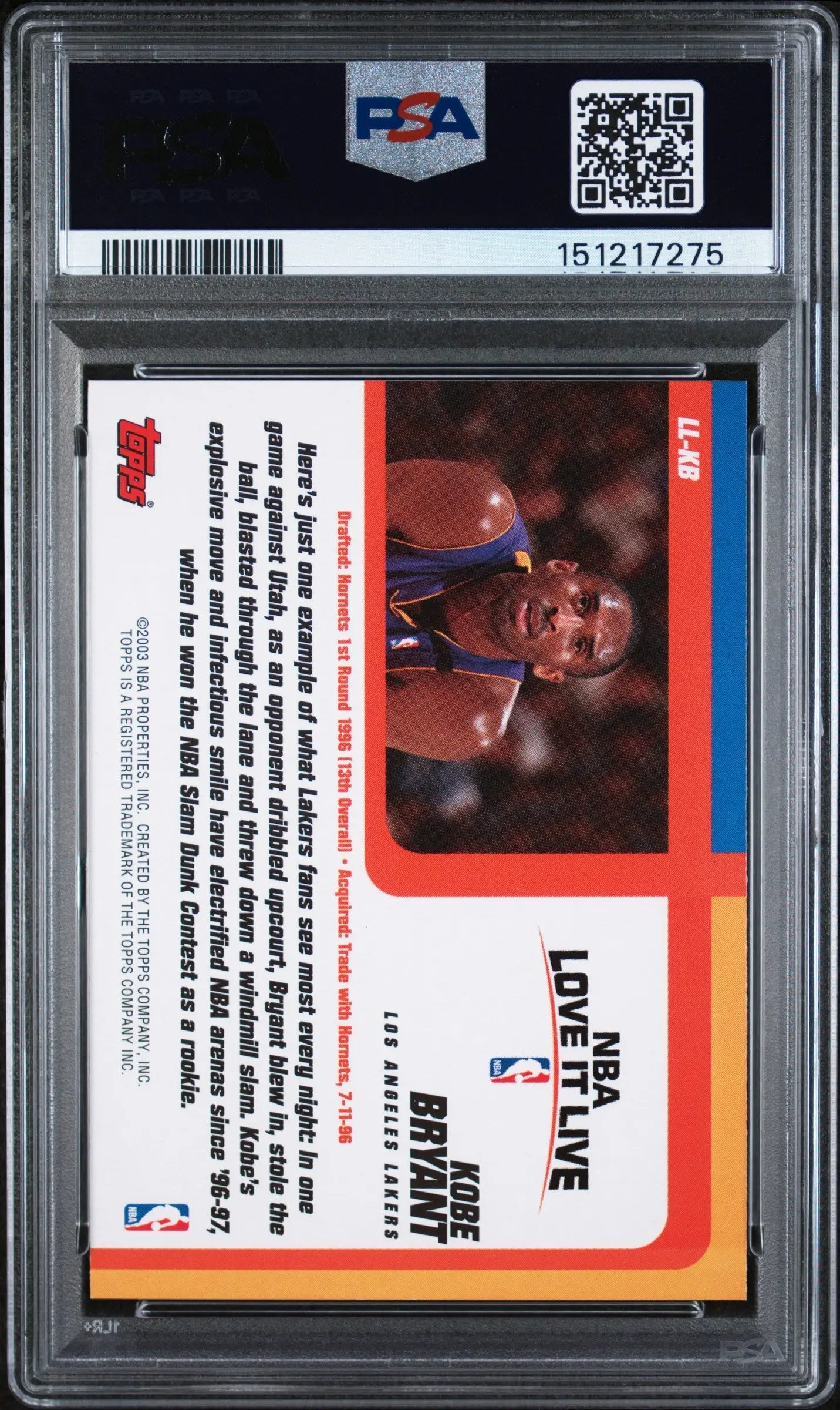 2003 Topps Love It Live Kobe Bryant PSA 9 