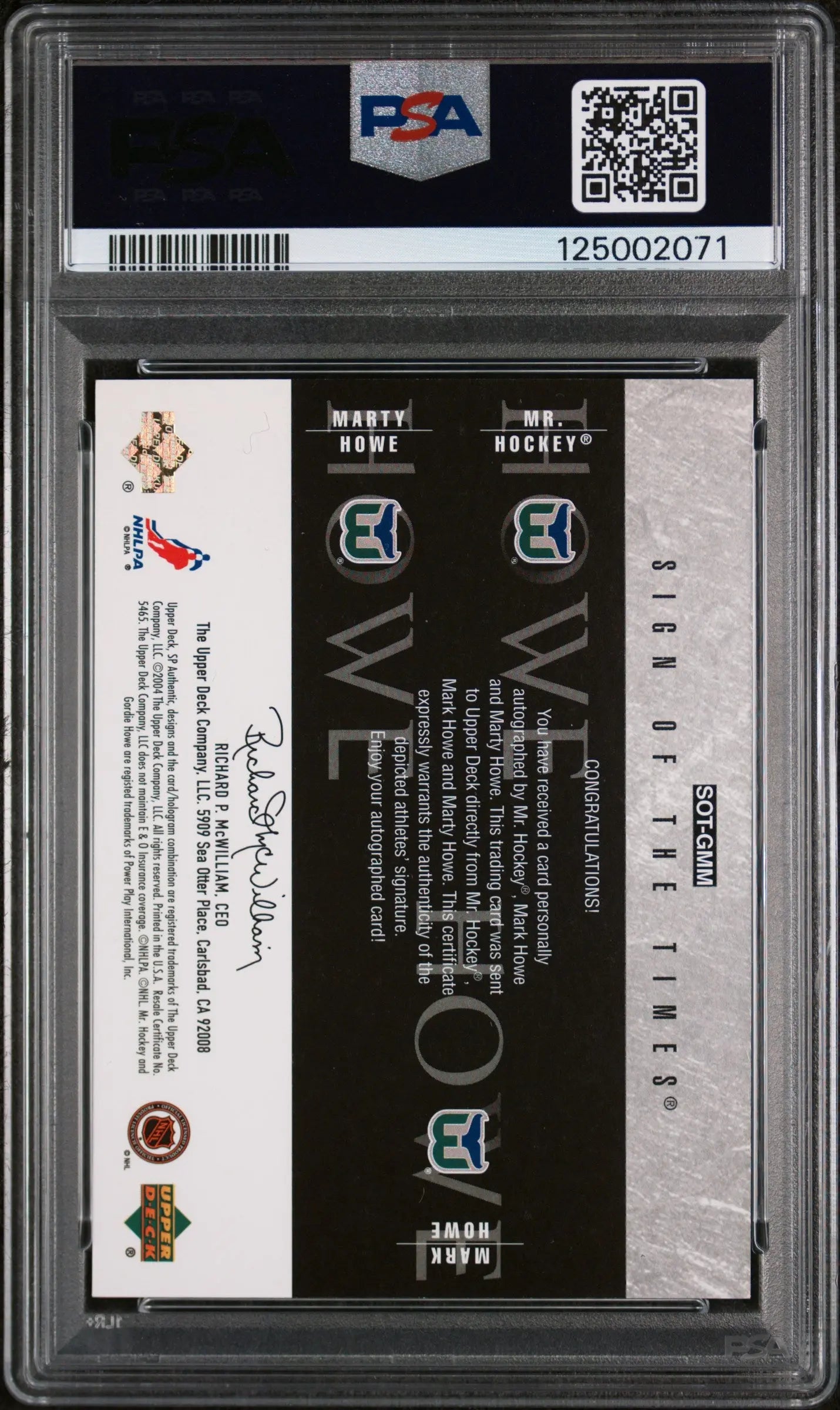2003 UD SP Authentic Sign Of The Times Triple Auto M Howe G Howe Howe /25 PSA A 