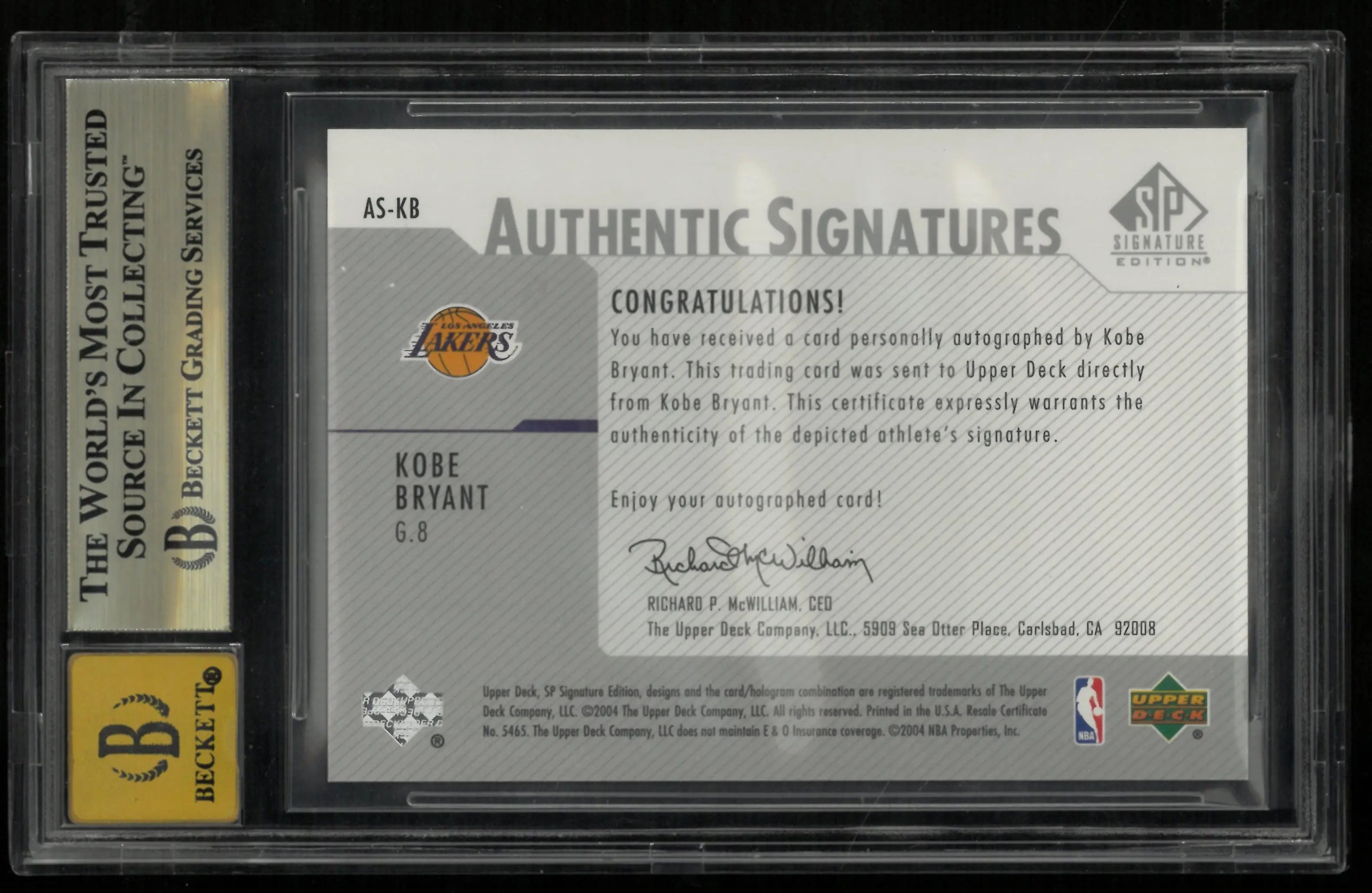2003 UD SP Authentic Signatures Auto Kobe Bryant SP BGS 9.5 Auto 10 
