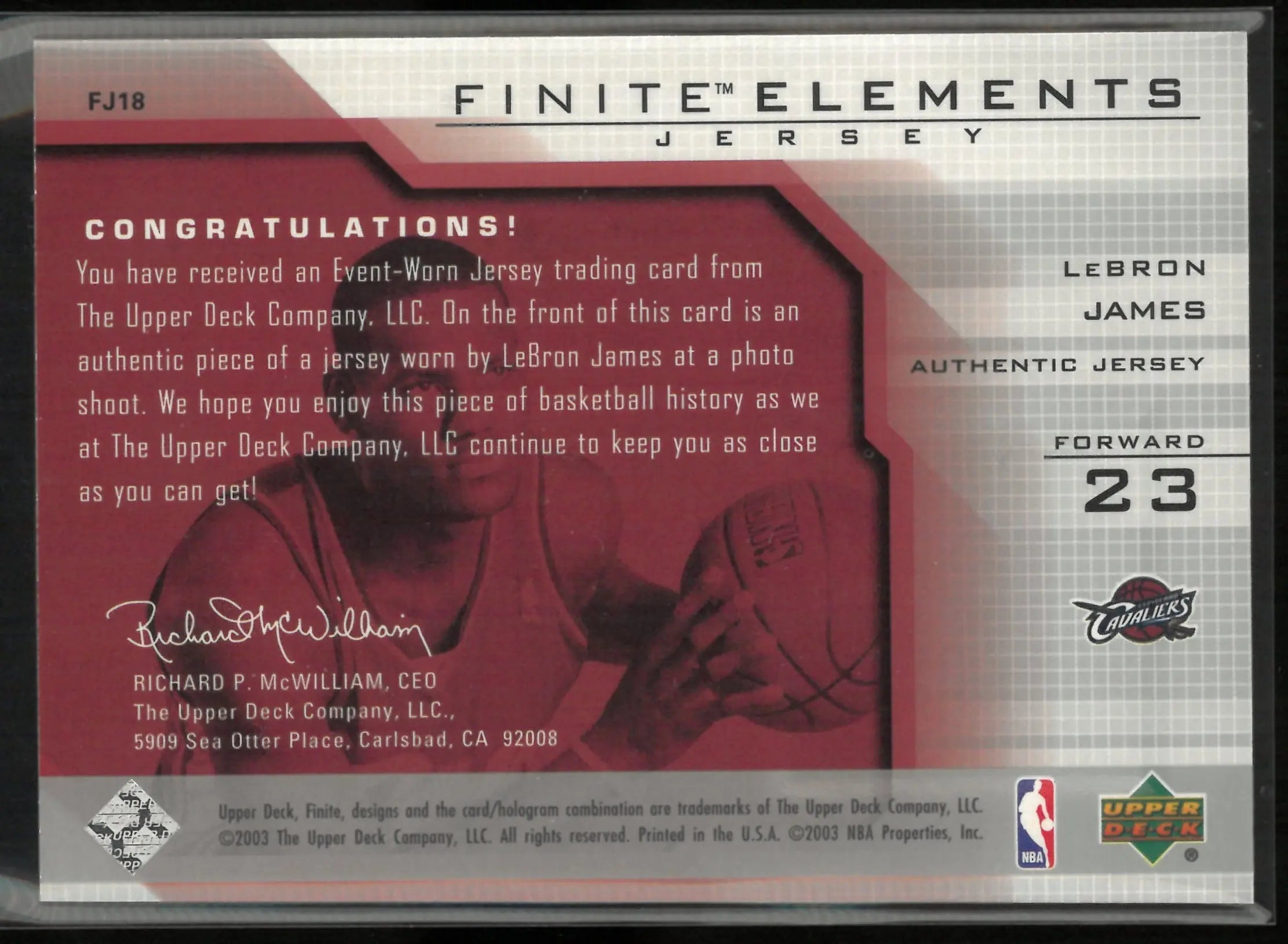 2003 Upper Deck Finite Elements Patch Rookie LeBron James 