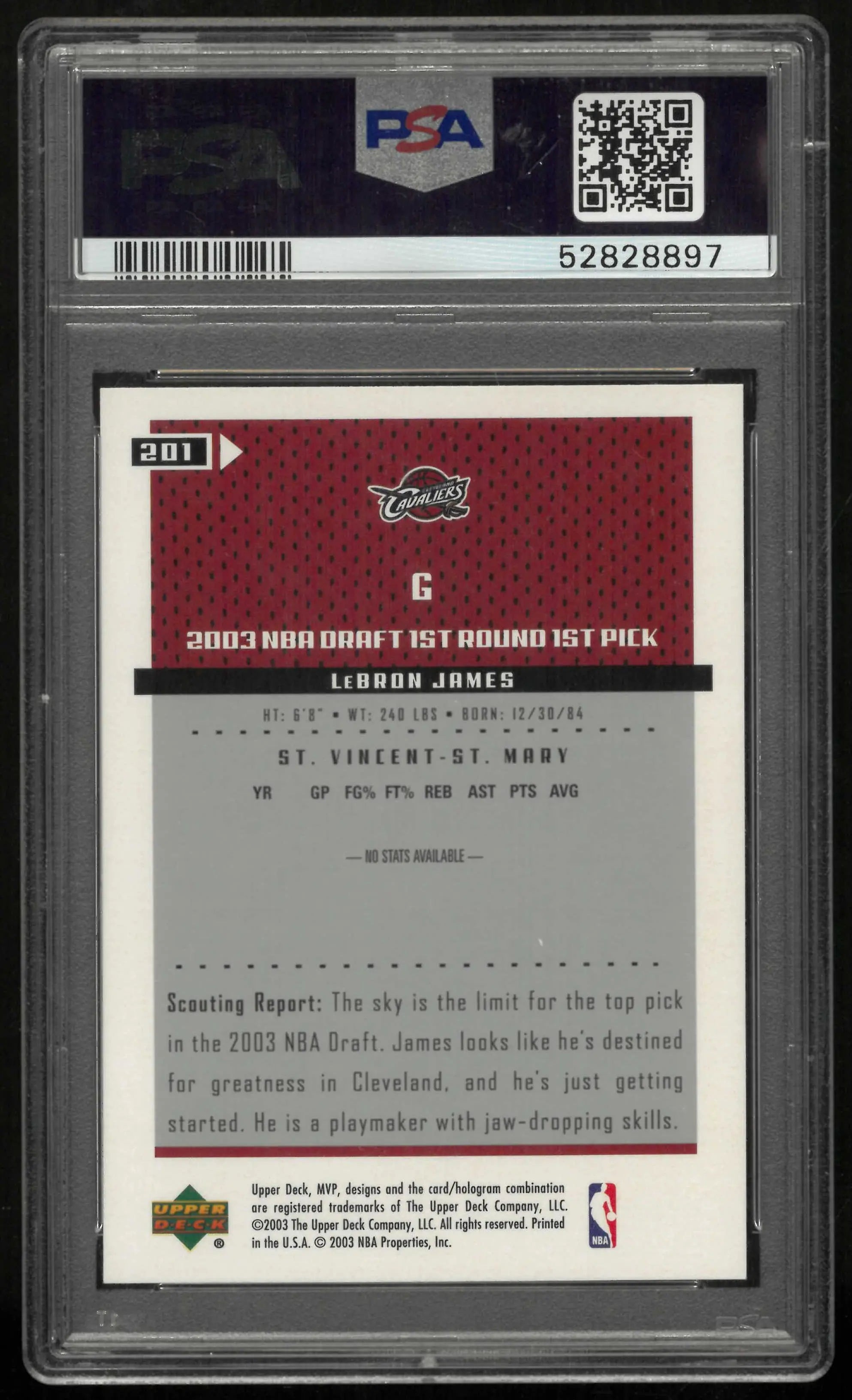 2003 Upper Deck MVP Rookie Lebron James RC PSA 9 