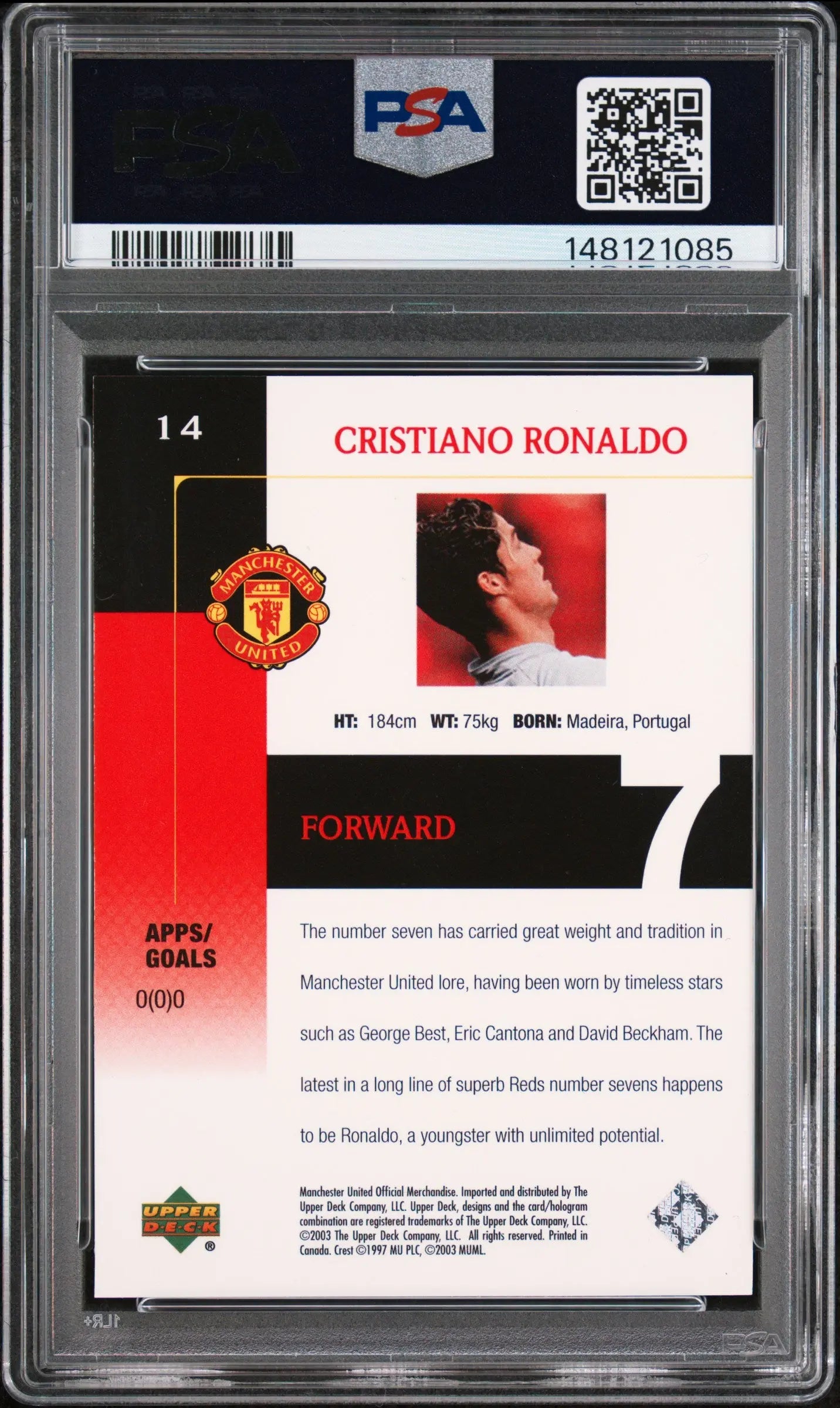 2003 Upper Deck Manchester United White Jersey Cristiano Ronaldo #14 PSA 8 
