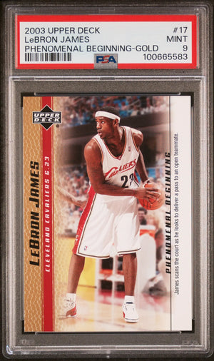 2003 Upper Deck Phenomenal Beginnings Rookie LeBron James Gold RC PSA 9 
