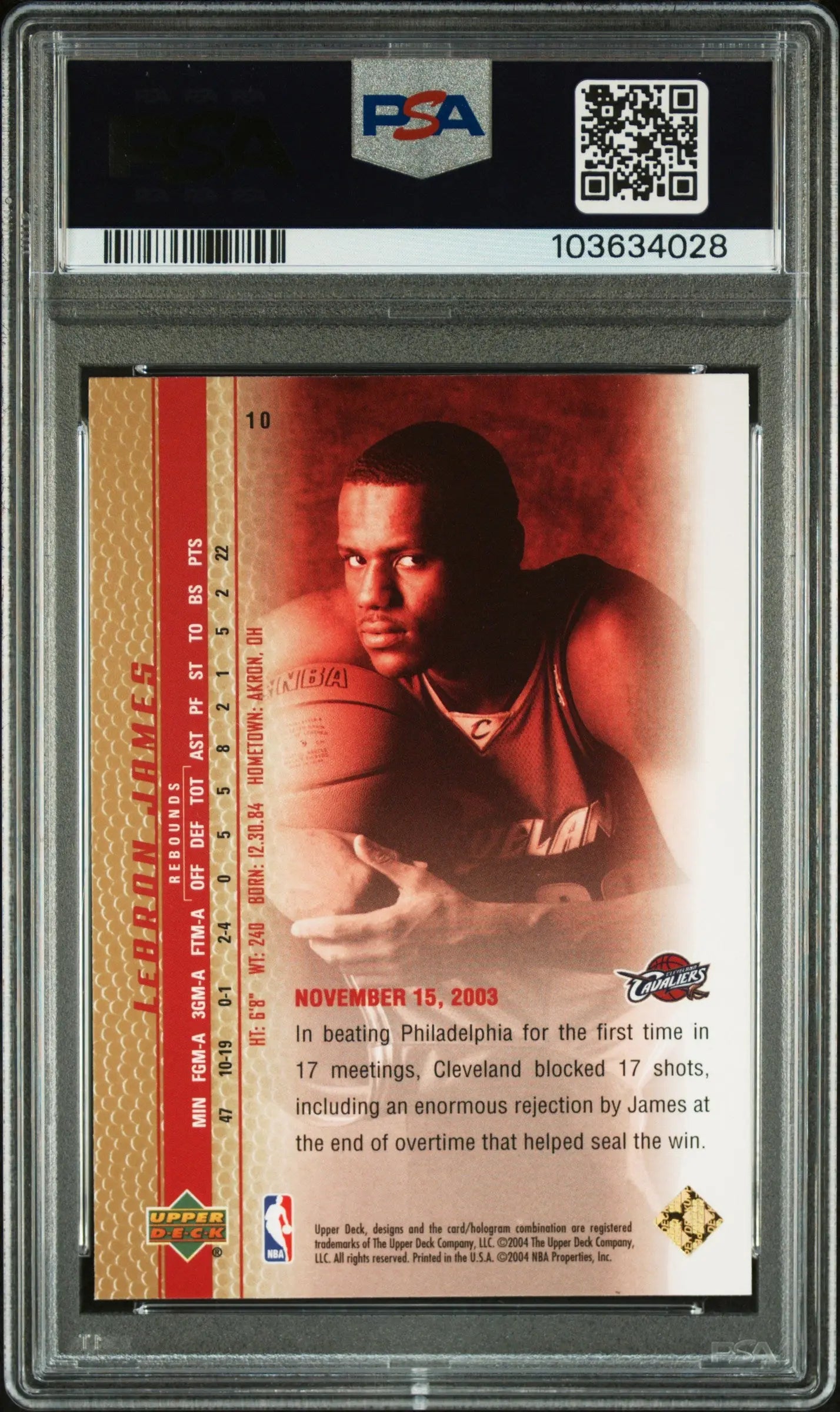 2003 Upper Deck Phenomenal Beginnings Rookie LeBron James Gold RC PSA 9 