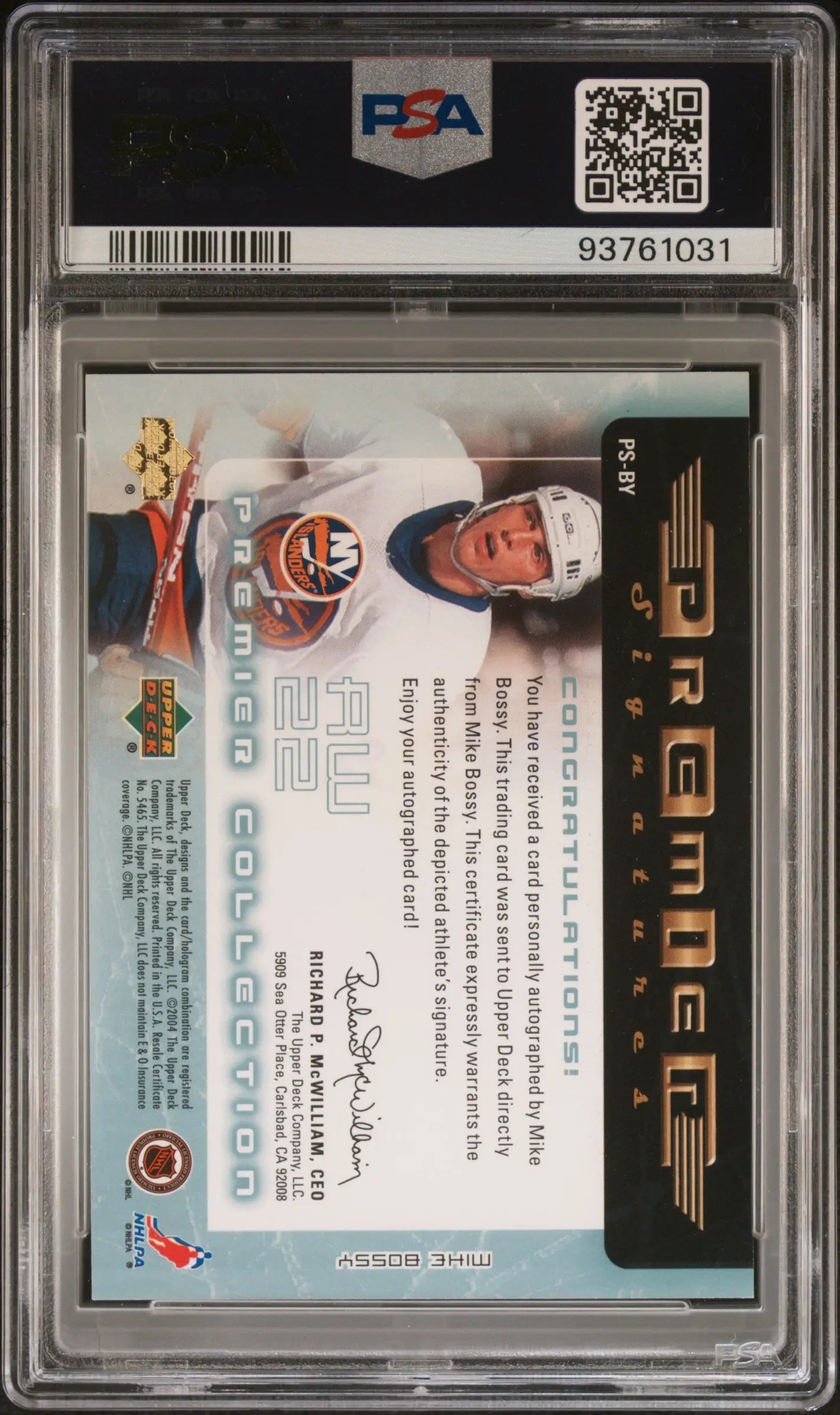 2003 Upper Deck Premier Collection Premier Signatures Auto Mike Bossy PSA 10 