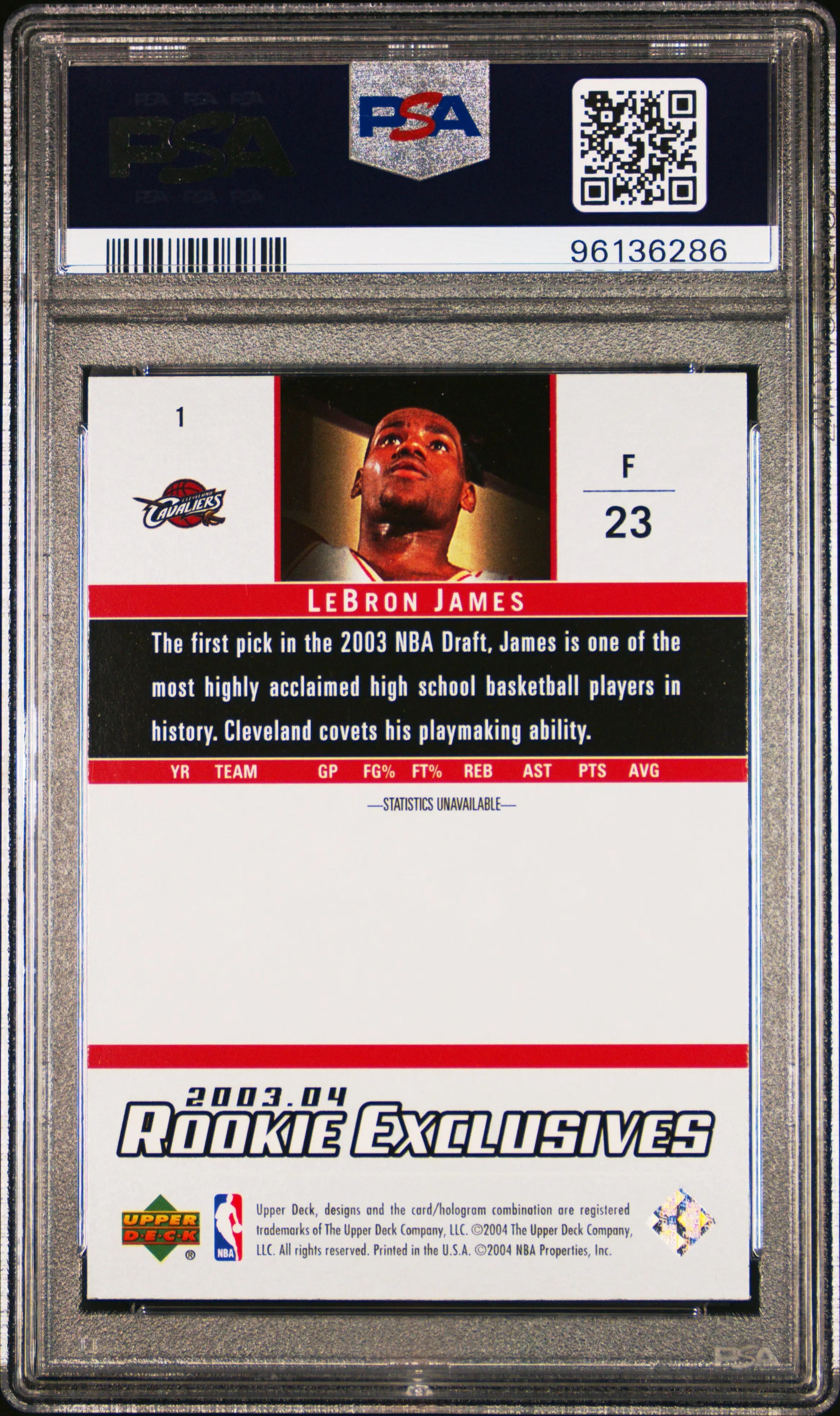2003 Upper Deck Rookie Exclusives Lebron James RC PSA 9 