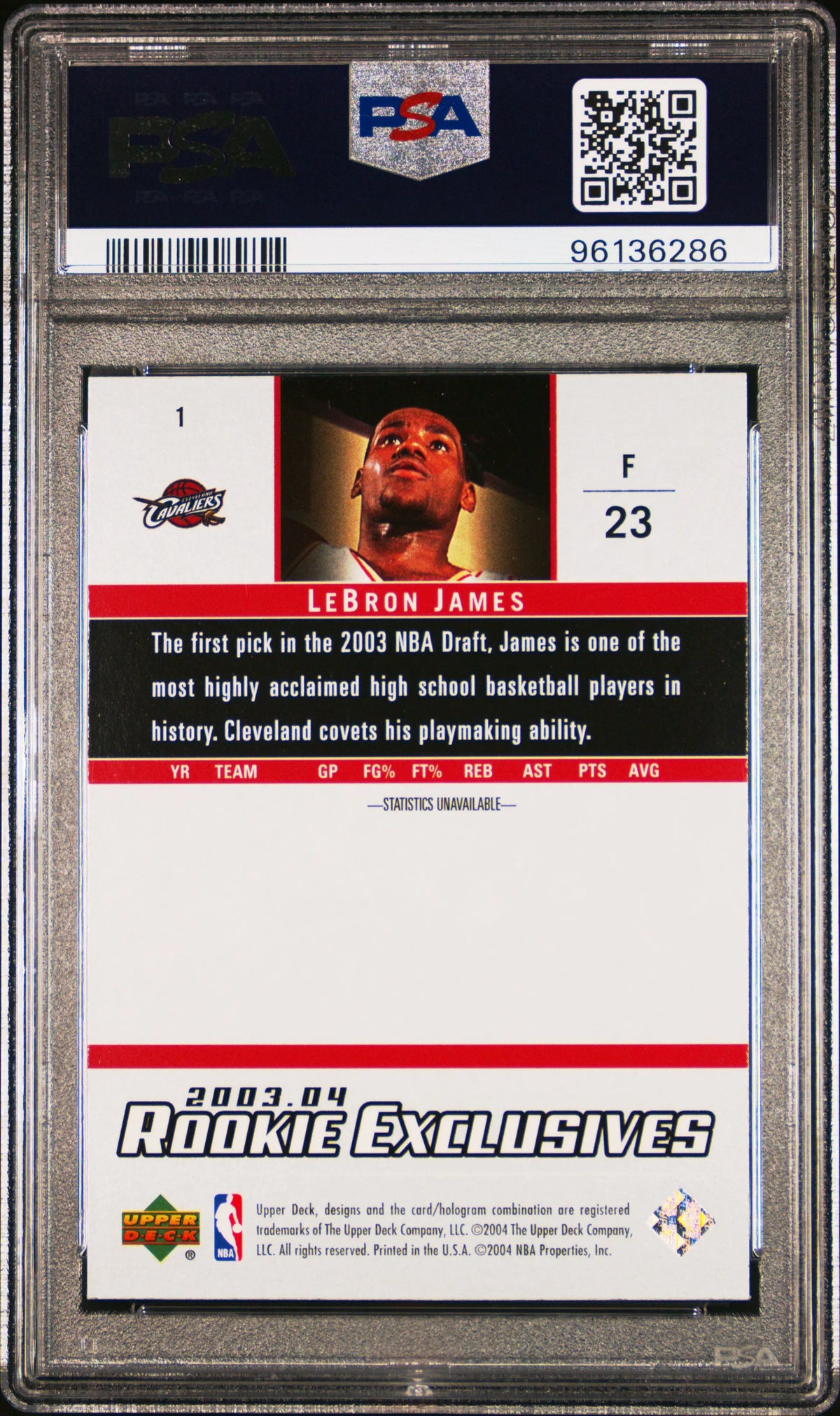 2003 Upper Deck Rookie Exclusives Lebron James RC PSA 9 