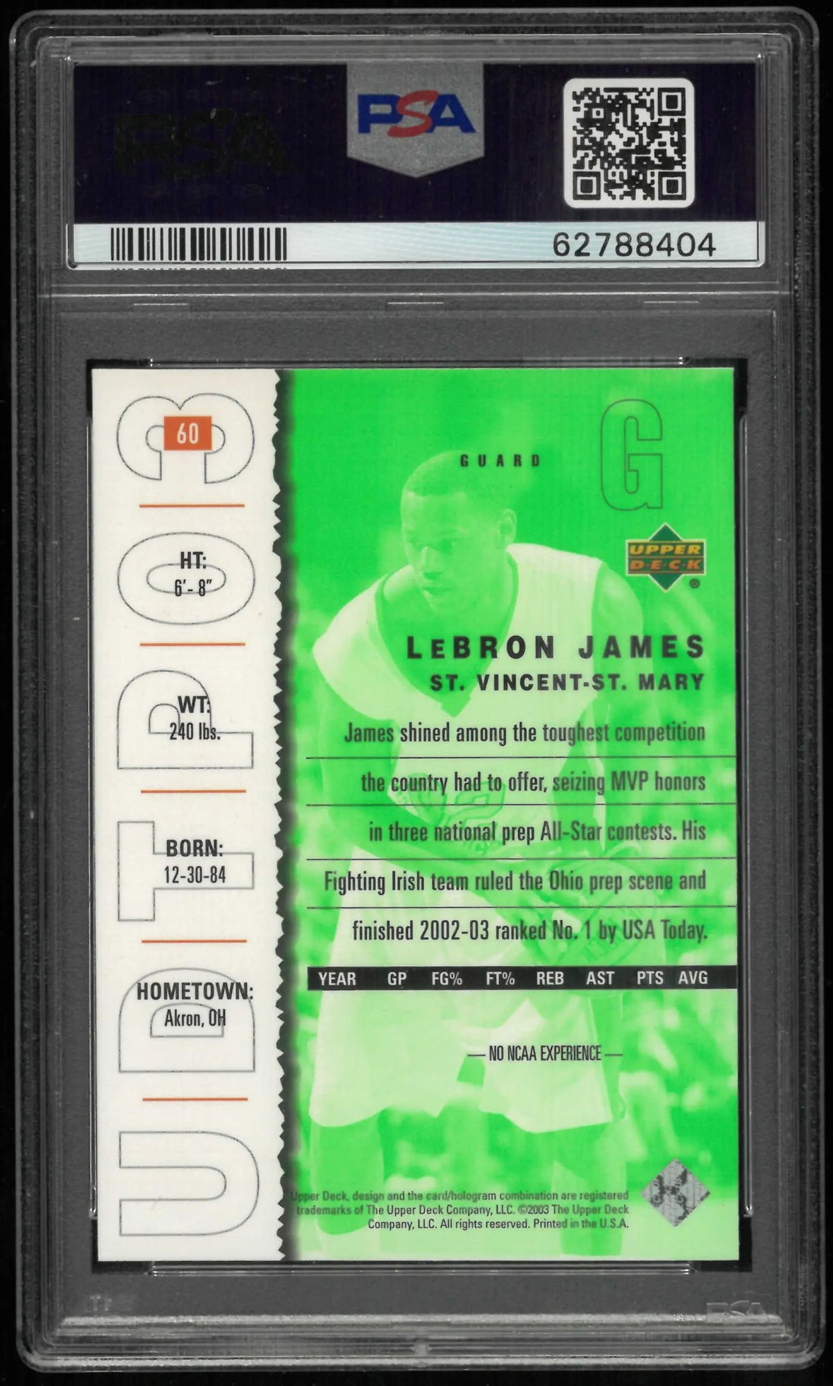 2003 Upper Deck Top Prospects Lebron James PSA 10 