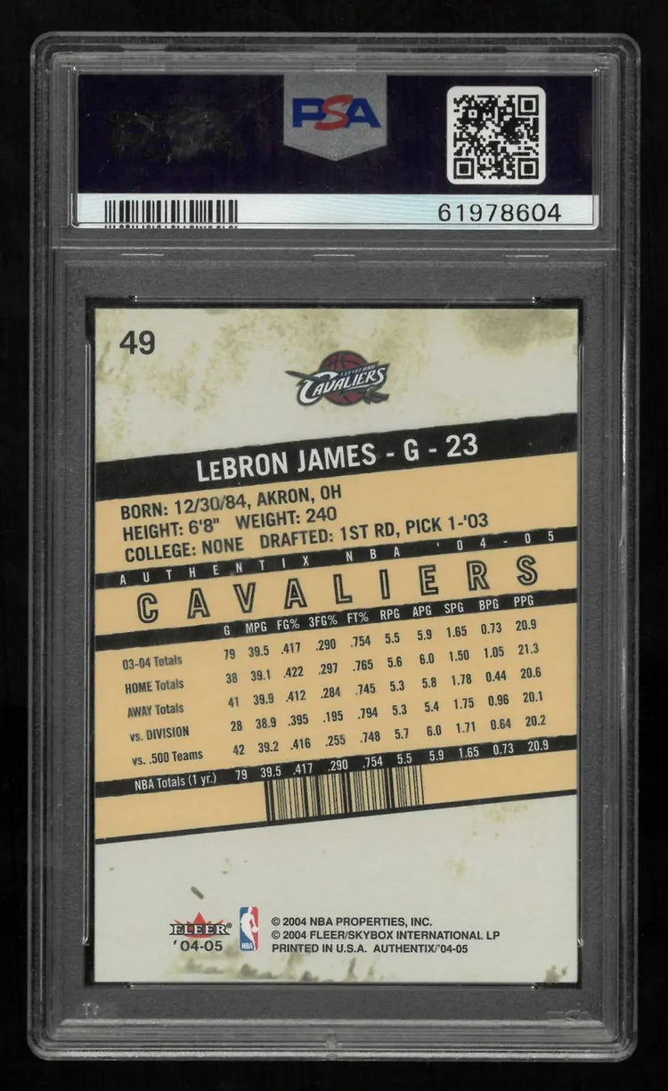 2004-05 Fleer Authentix Basketball LeBron James PSA 10 