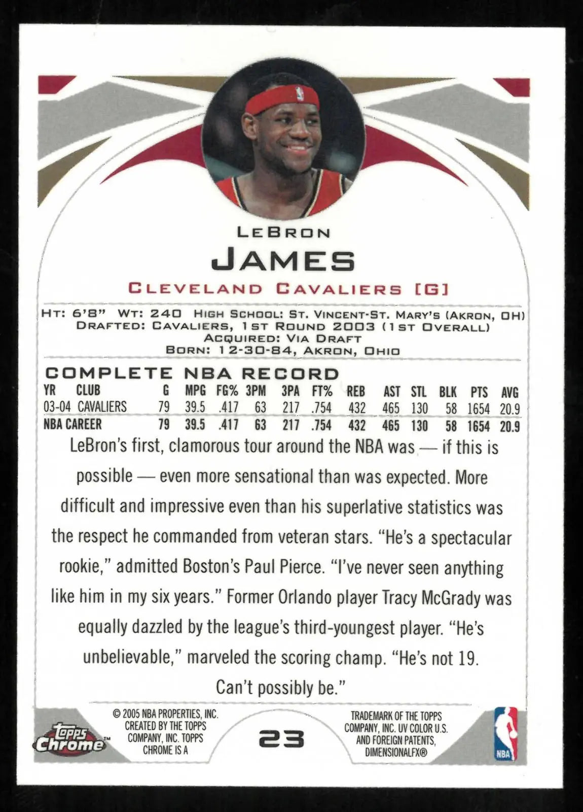 2004-05 Topps Chrome Basketball LeBron James 