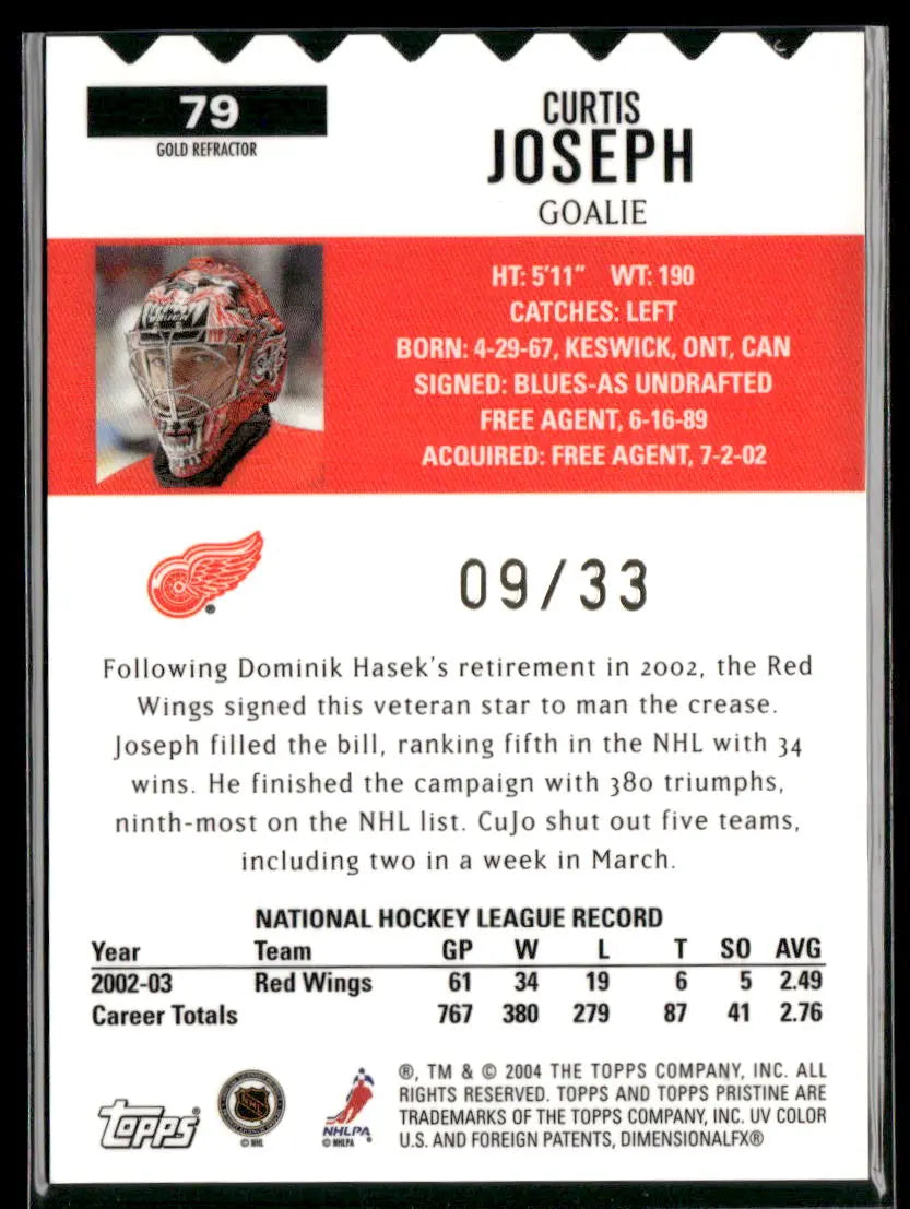 2004-05 Topps Pristine Gold Refractor Curtis Joseph /33 #79 Red Wings 