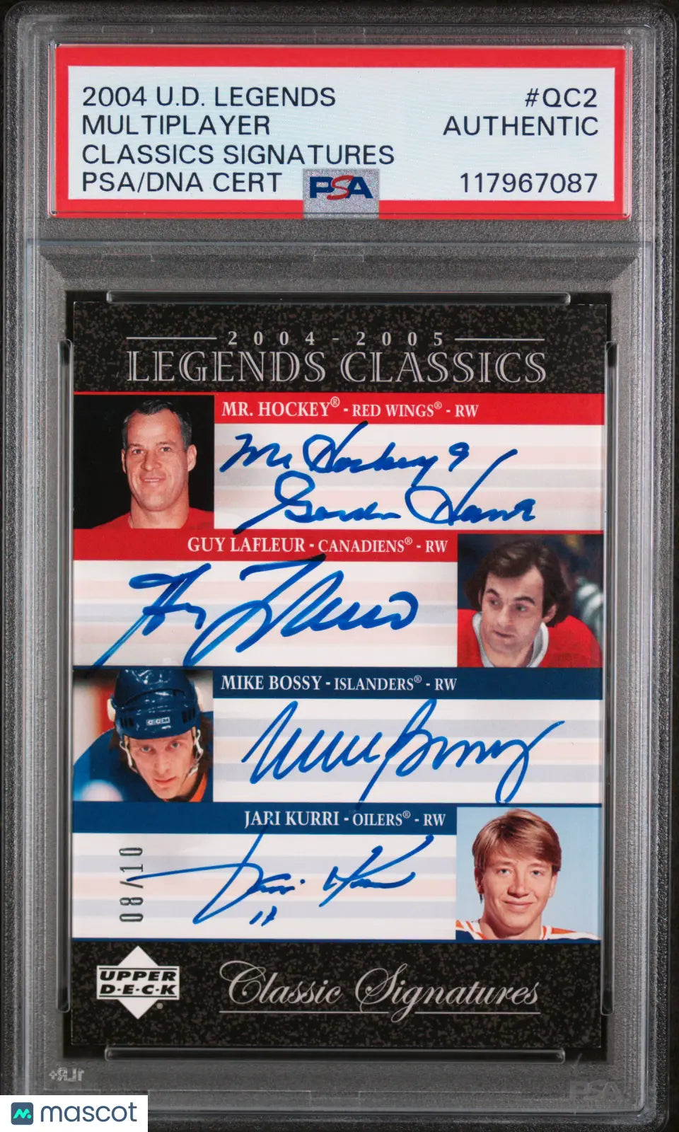 2004-05 UD Legends Classics Quad Auto LaFleur Howe Bossy Kurri PSA Authentic /10 