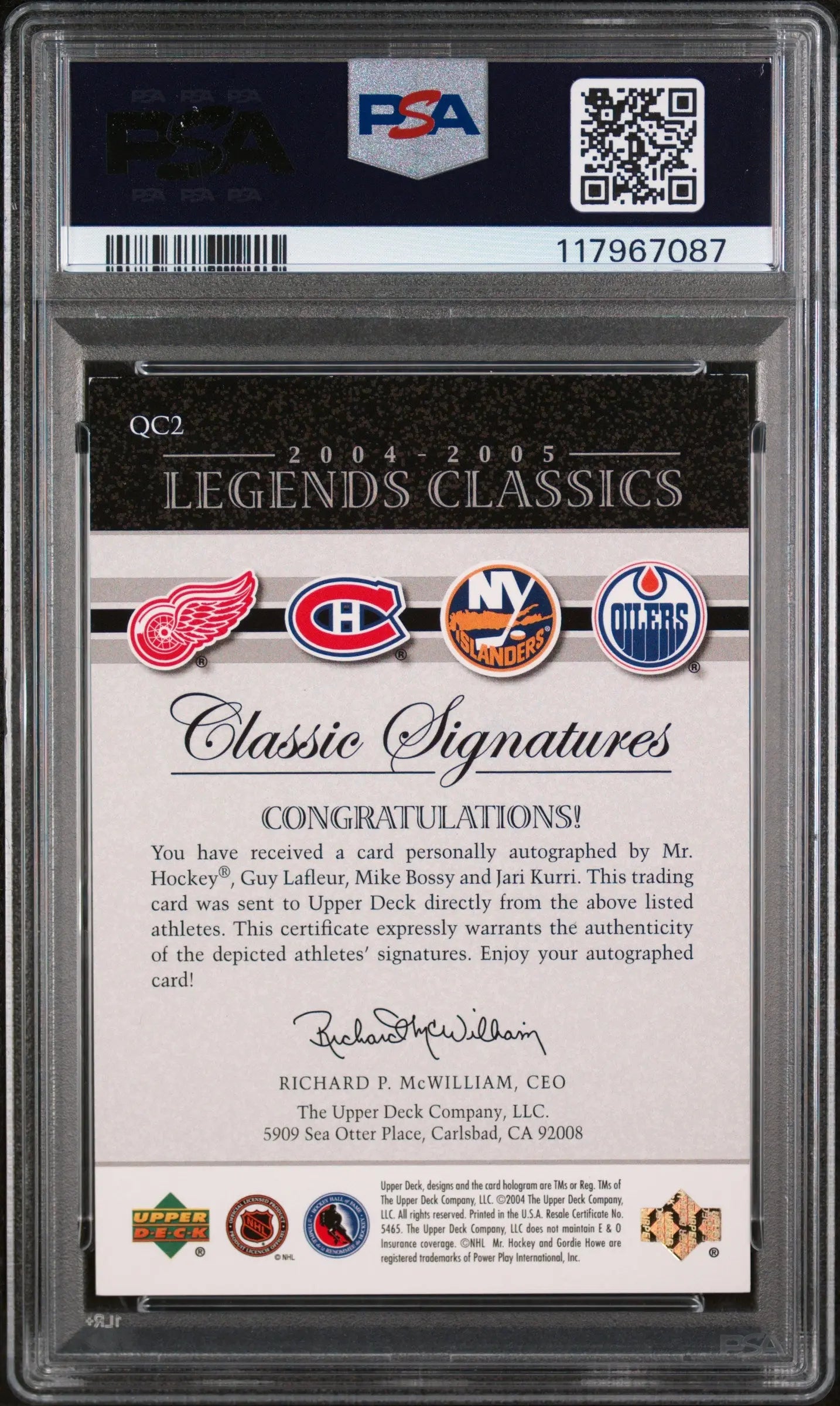 2004-05 UD Legends Classics Quad Auto LaFleur Howe Bossy Kurri PSA Authentic /10 