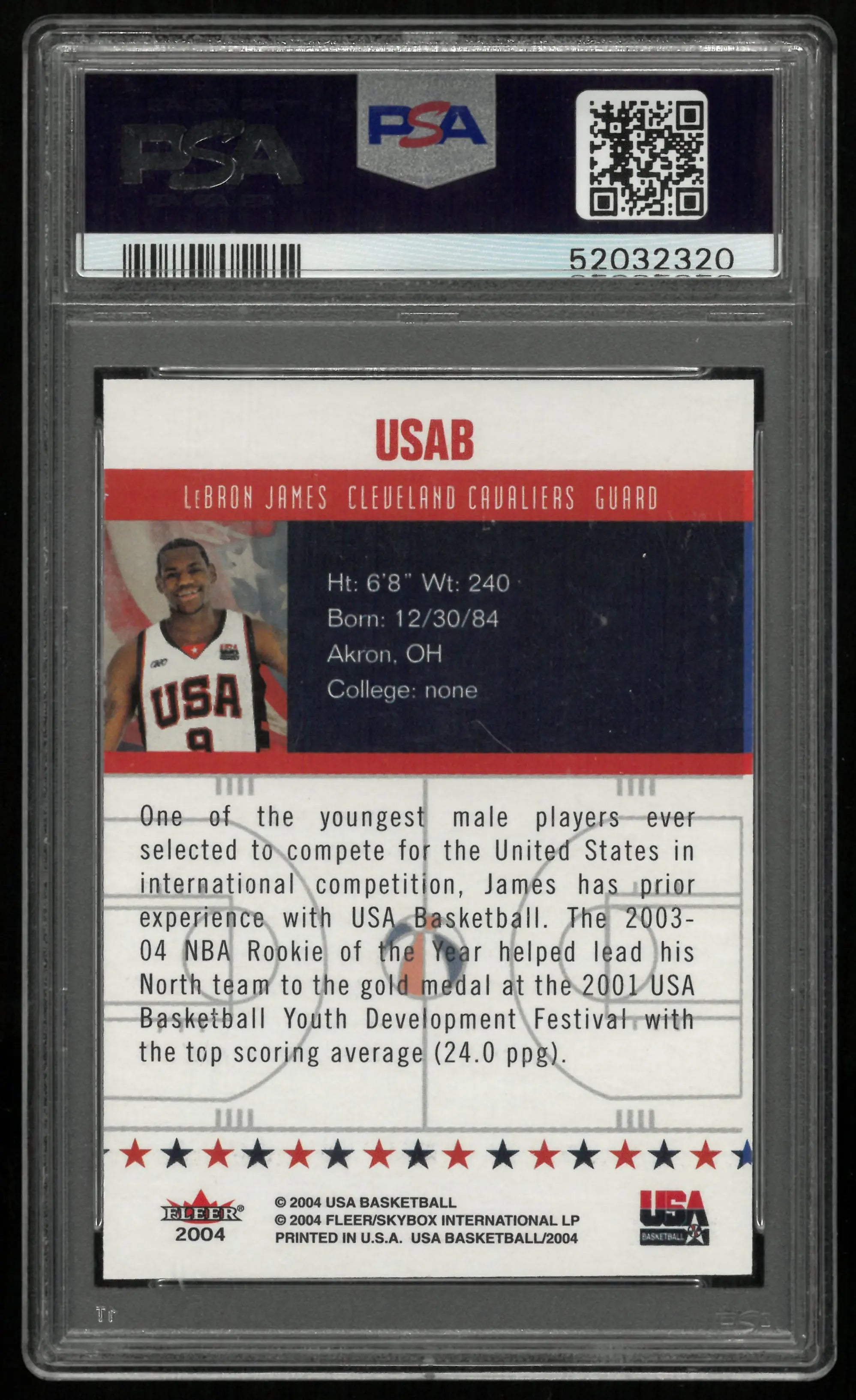 2004 Fleer Skybox USA Basketball LeBron James  PSA 9 